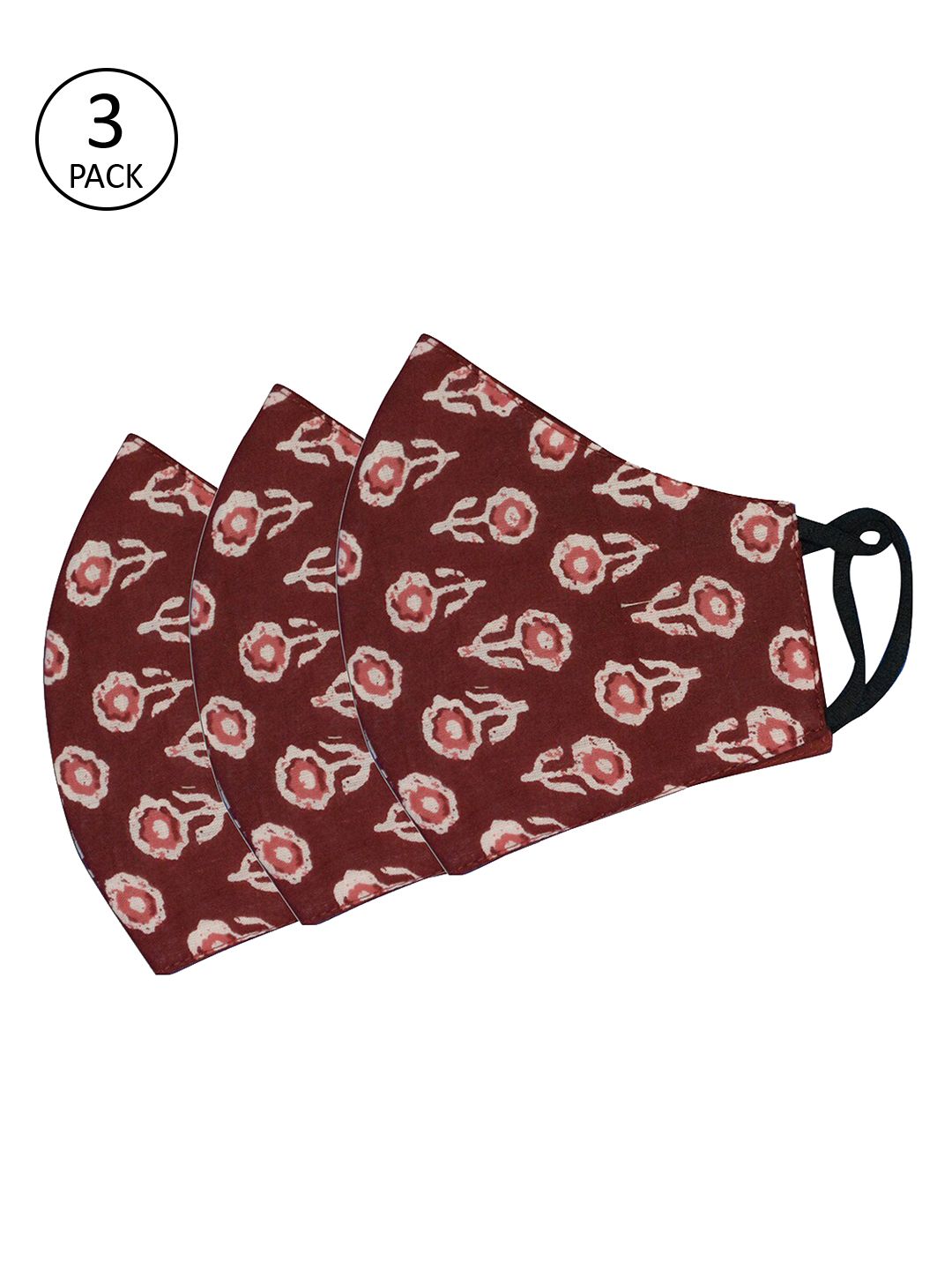 Tossido Women Pack of 3 Maroon & White Floral Printed 100% Pure Cotton Premium 3Ply Cloth Masks Price in India