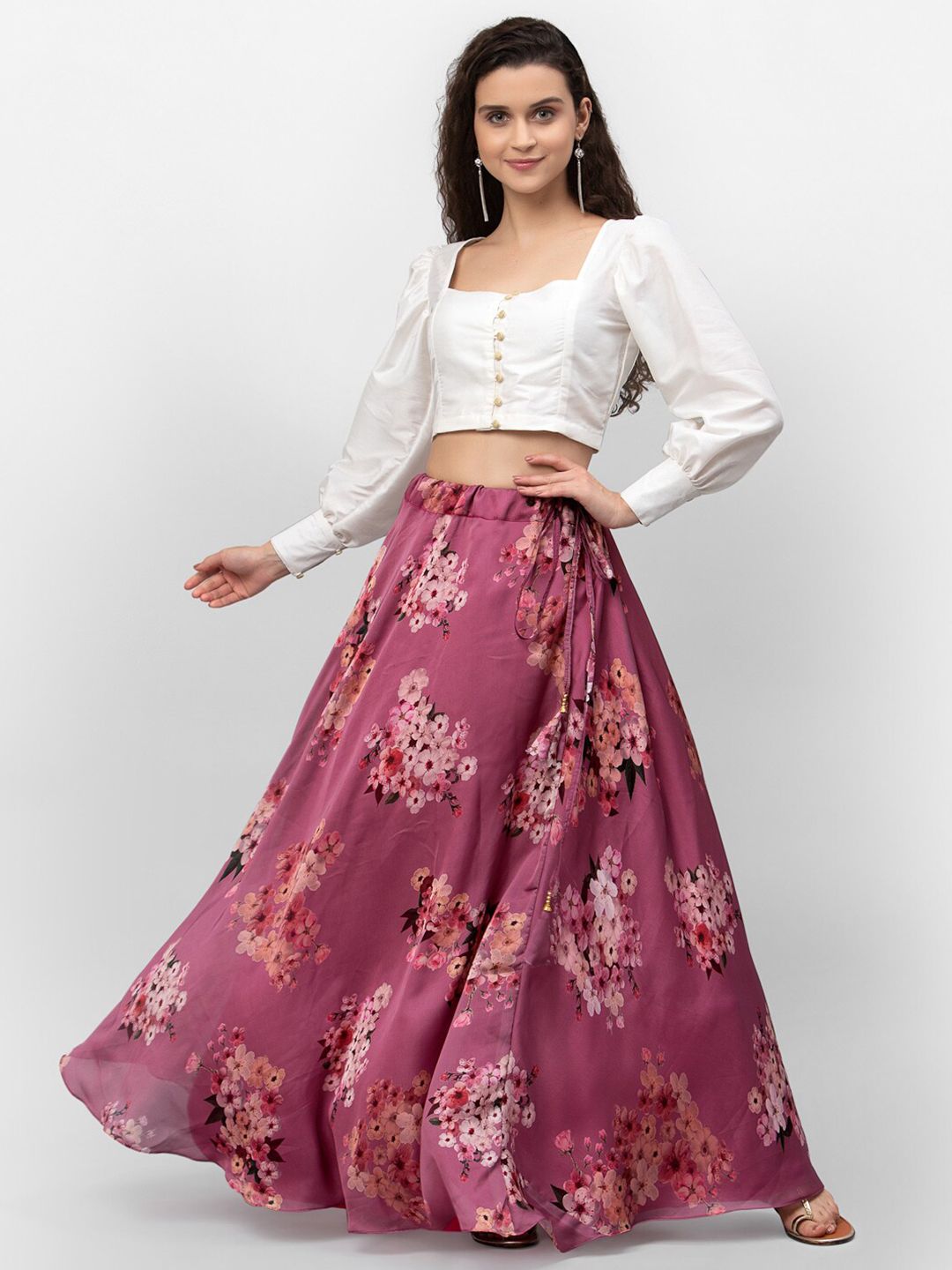 studio rasa Purple Floral Printed Ready to Wear Lehenga with Blouse