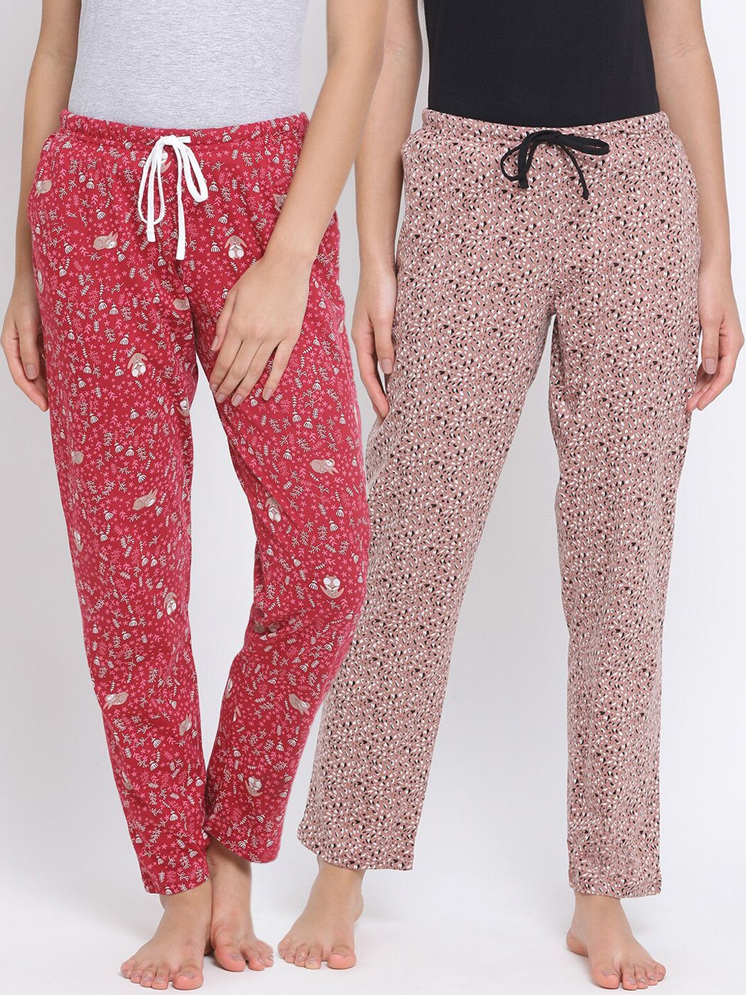 Kanvin Women Pack Of 2 Printed Pure Cotton Lounge Pants PJ1111+PJ1115 Price in India