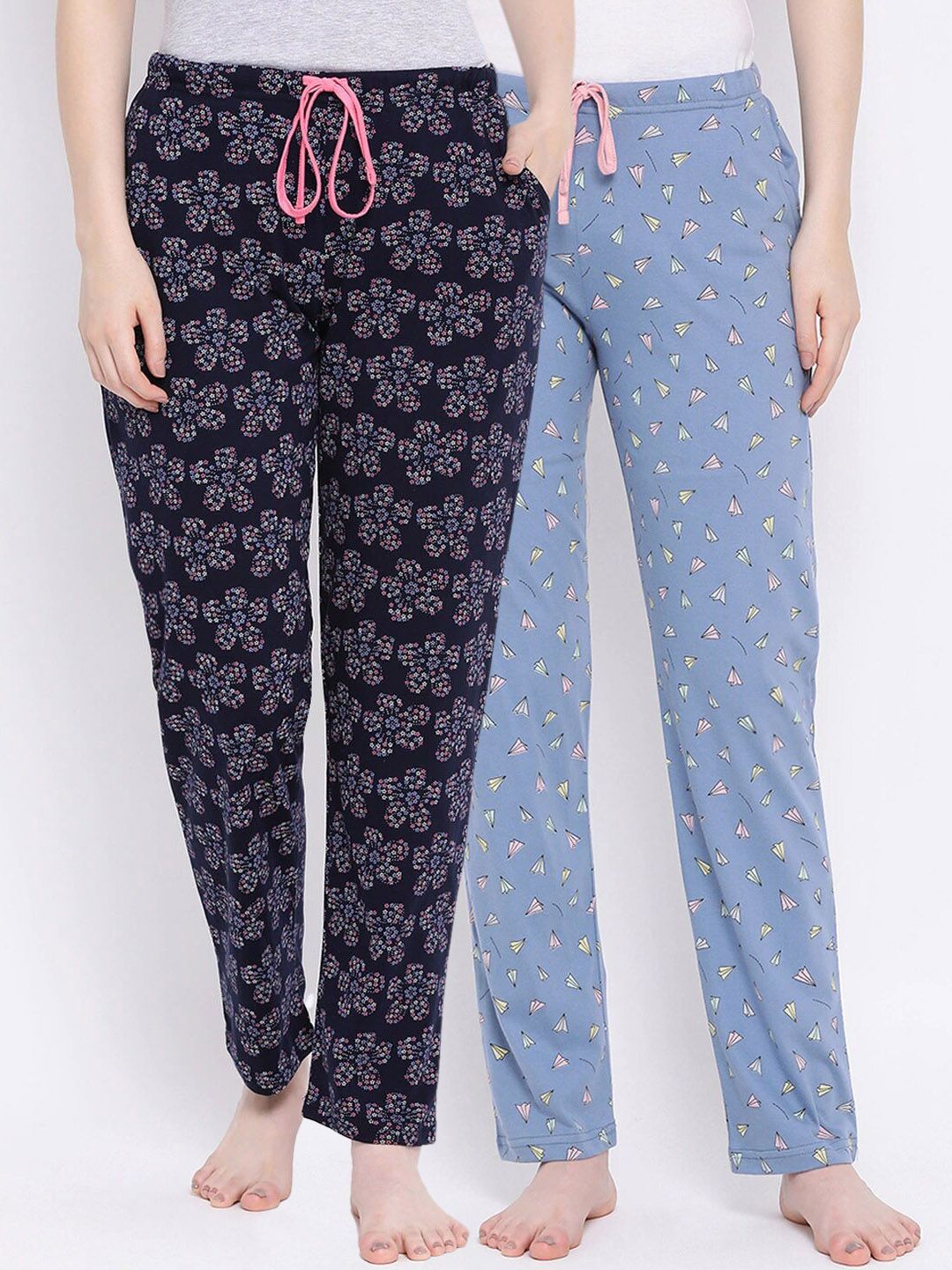 Kanvin Women Pack of 2 Printed Pure Cotton Lounge Pants PJ1064+PJ1073 Price in India