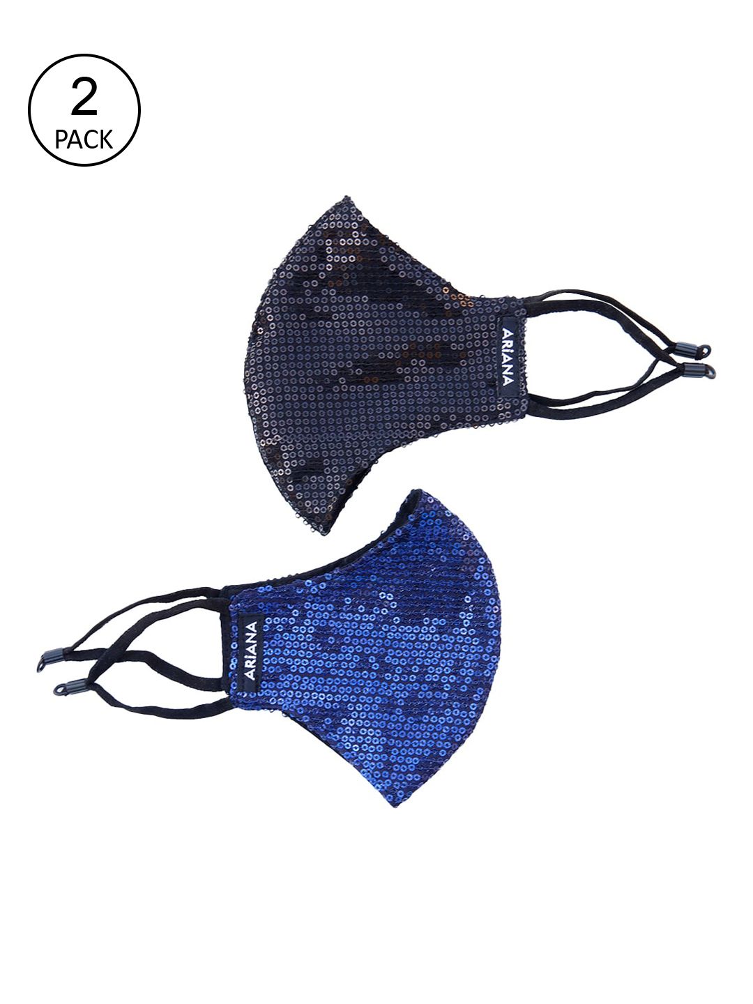 Ariana Women Blue & Black Sequined Duosafe Plus Bling Cotton Mask Price in India