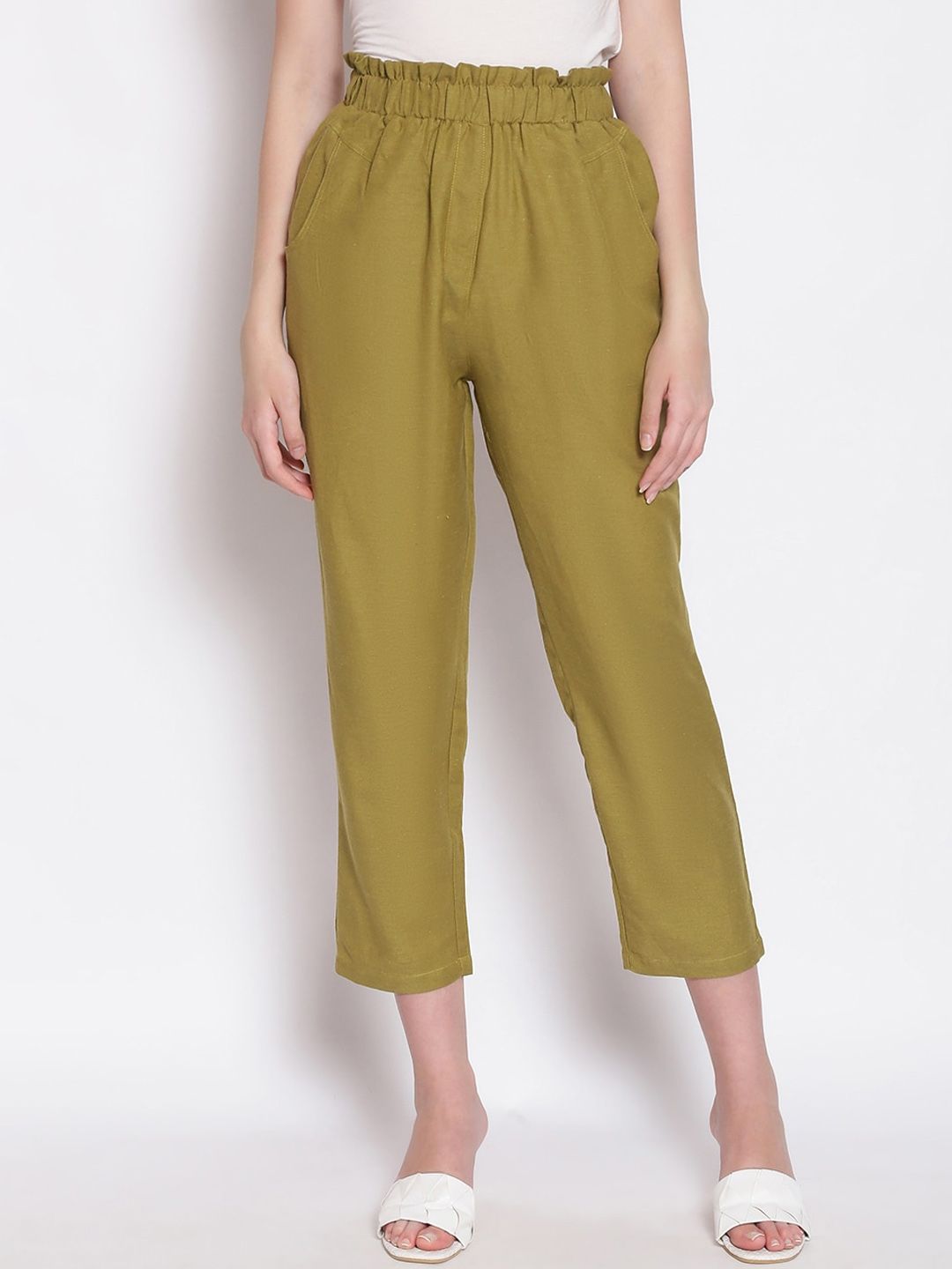 Oxolloxo Women Green Pleated Regular Trousers Price in India