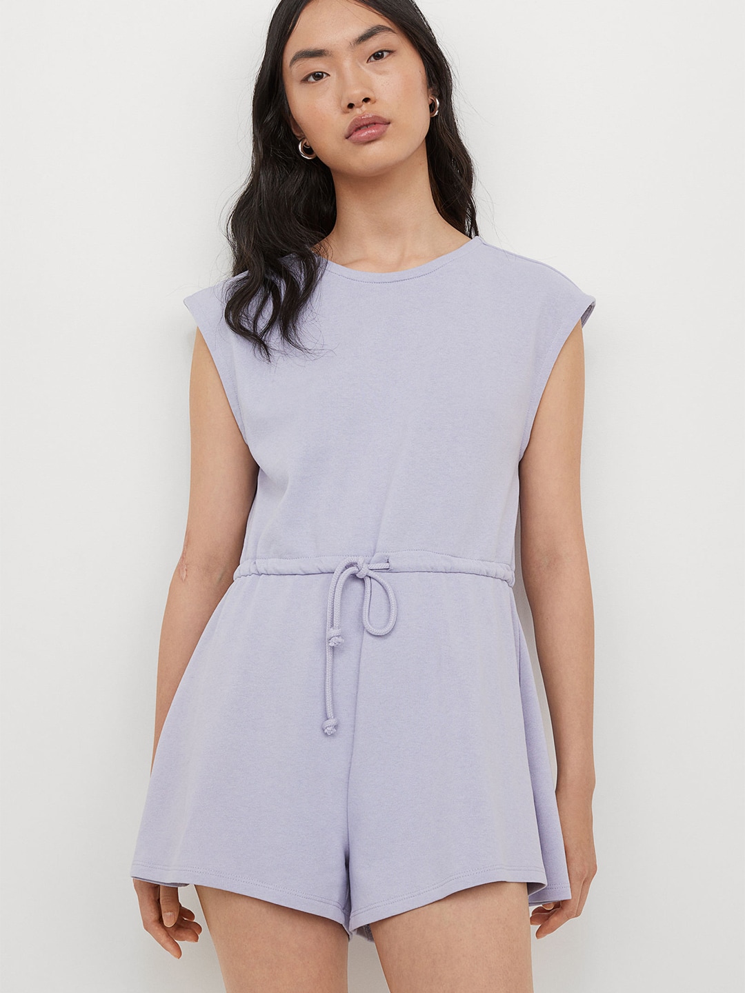 H&M Women Purple Solid Drawstring Playsuit Price in India