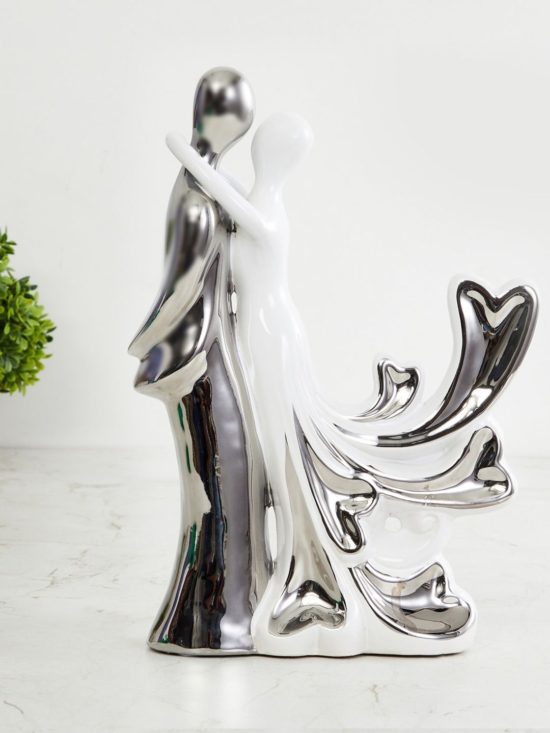 Home Centre Silver-Toned & White Vitara Ceramic Couple Figurine Price in India