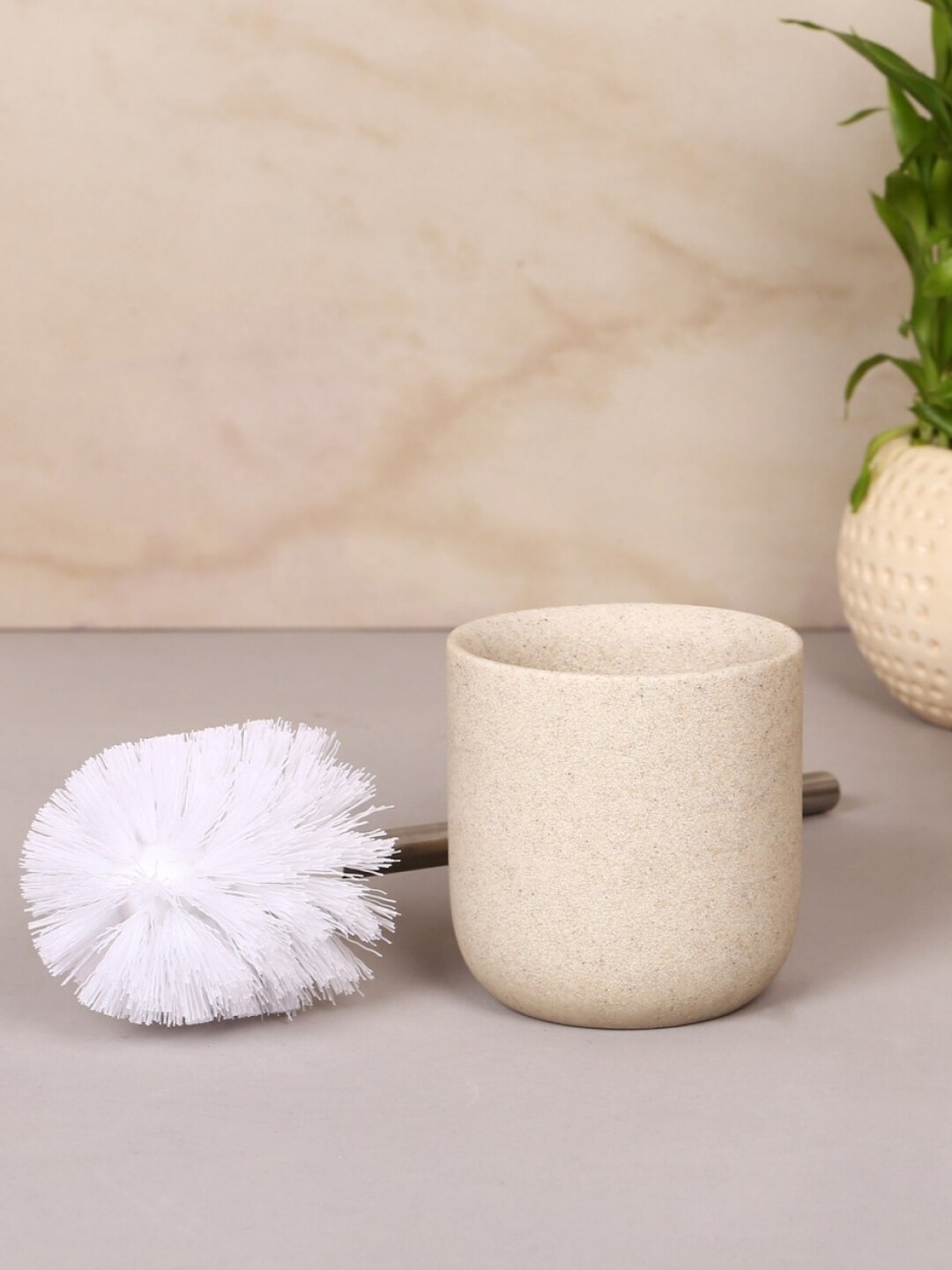 Home Centre Beige & Silver-Toned Hudson Zen Polyresin Toilet Brush With Holder Price in India