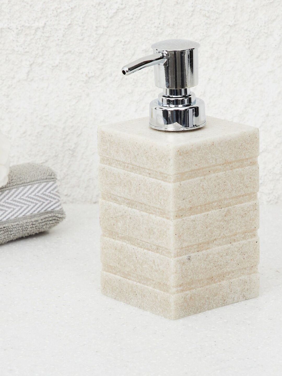 Home Centre Beige Striped Carter Textured Soap Dispenser Price in India