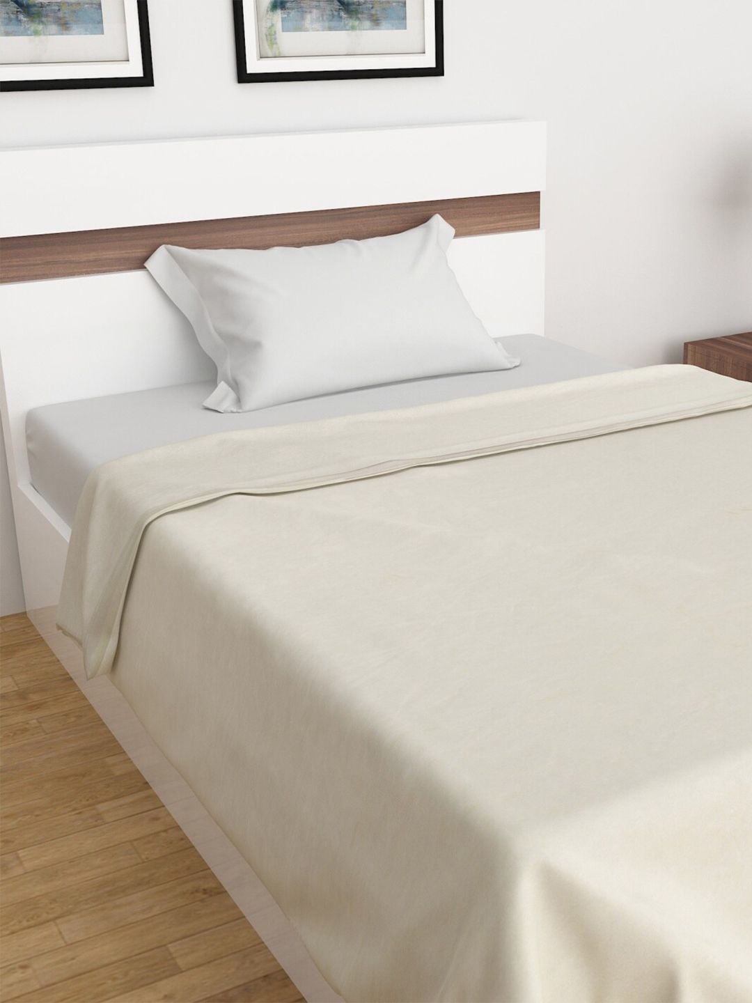 Home Centre Beige Solid AC Room 150 GSM Single Bed Blanket Price in India