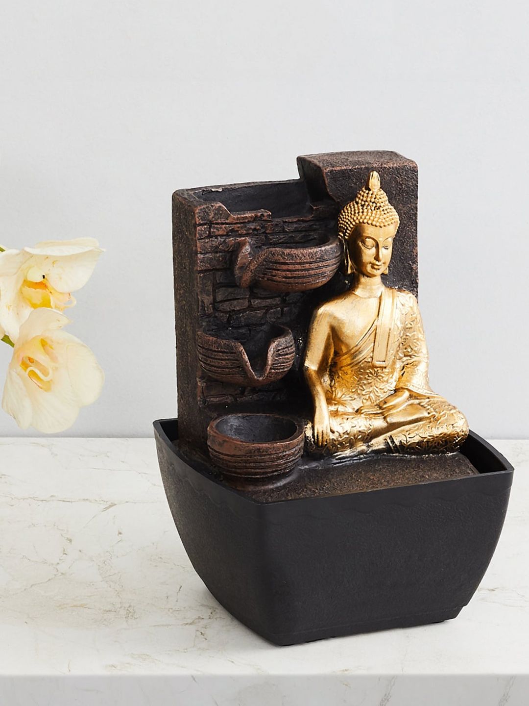 Home Centre Brown & Gold-Toned Alpine Textured Buddha Fountain Showpiece Price in India