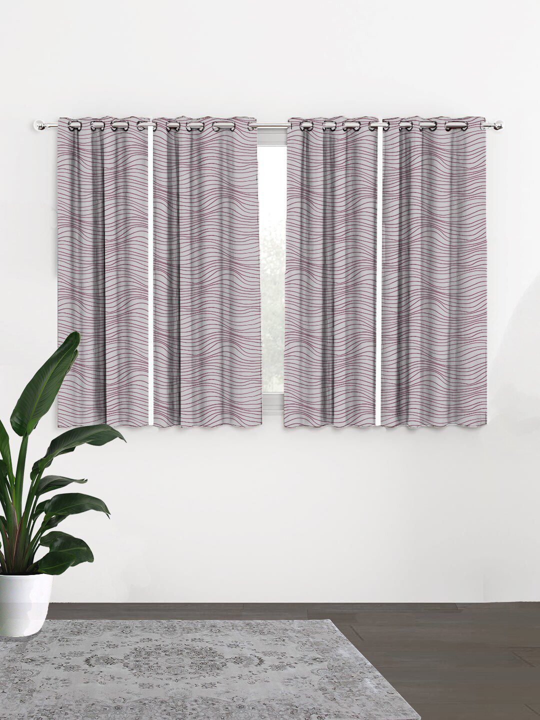 HOUZZCODE Grey & Purple Set of 4 Black Out Window Curtains Price in India