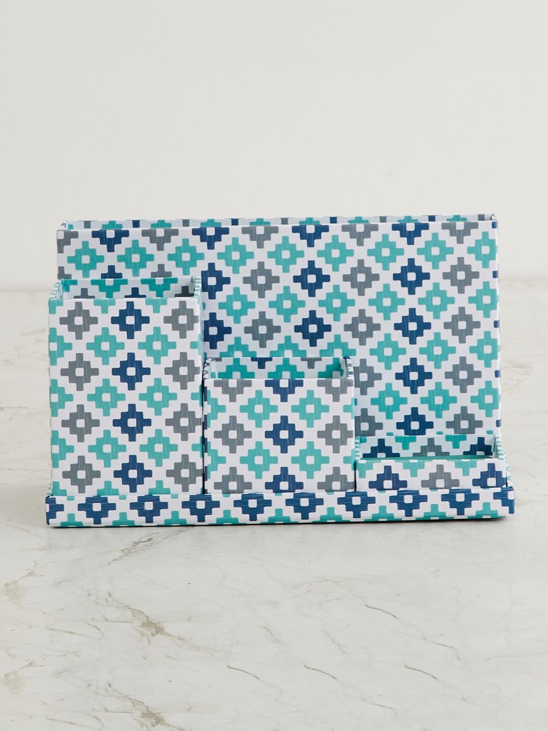 Home Centre White & Turquoise-Blue Printed 4-Section Organizer Price in India