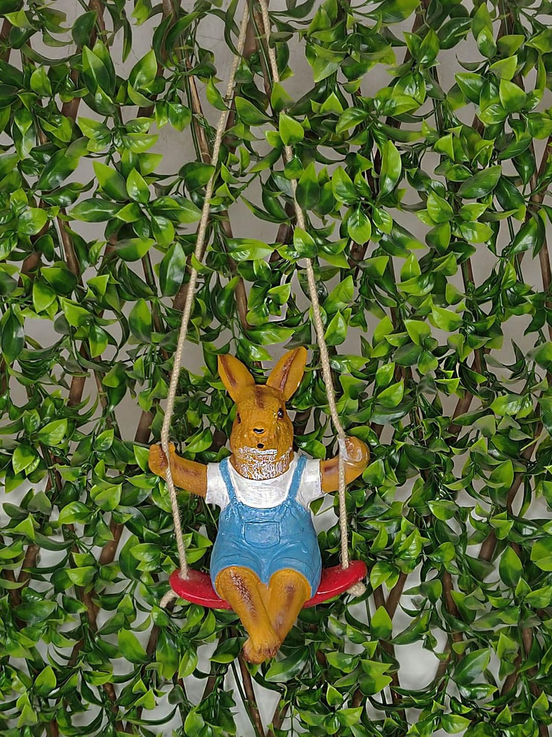 Wonderland Brown & Blue Rabbit On Swing Outdoor Garden Accessory Price in India