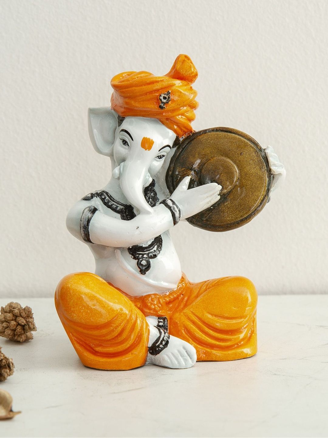 Home Centre White & Orange Polyresin Ganesha Figurine Showpiece Price in India