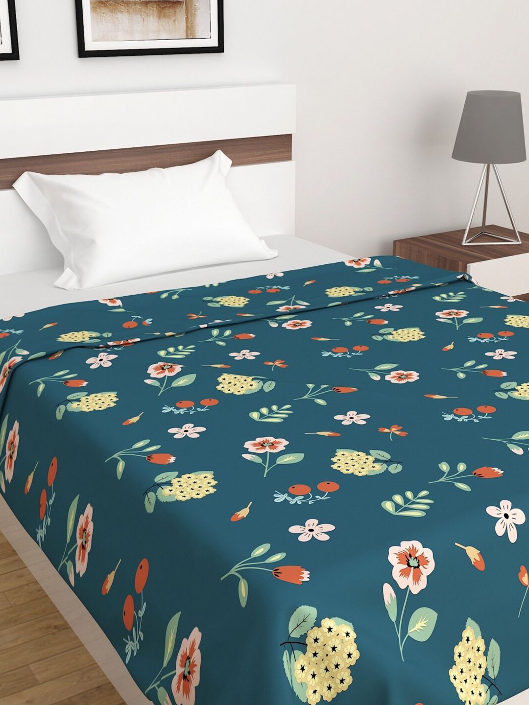 Home Centre Teal Green & Brown Floral AC Room 210 GSM Single Bed Blanket Price in India