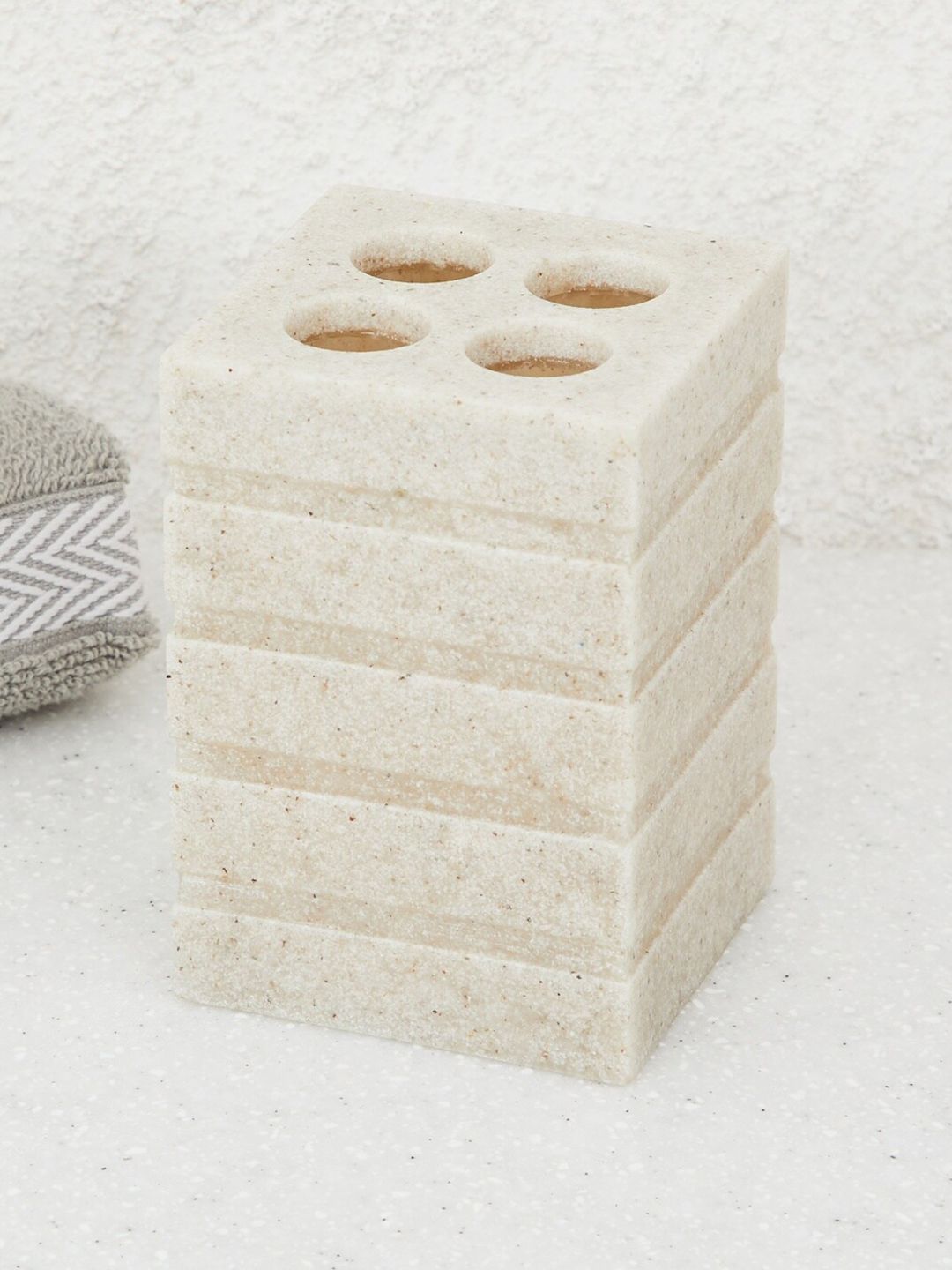 Home Centre Beige Carter Textured Polyresin Tooth Brush Holder Price in India