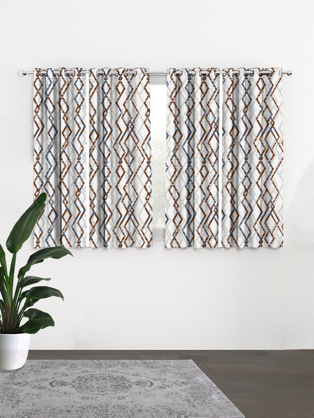 HOUZZCODE White & Grey Set of 4 Curtains Price in India