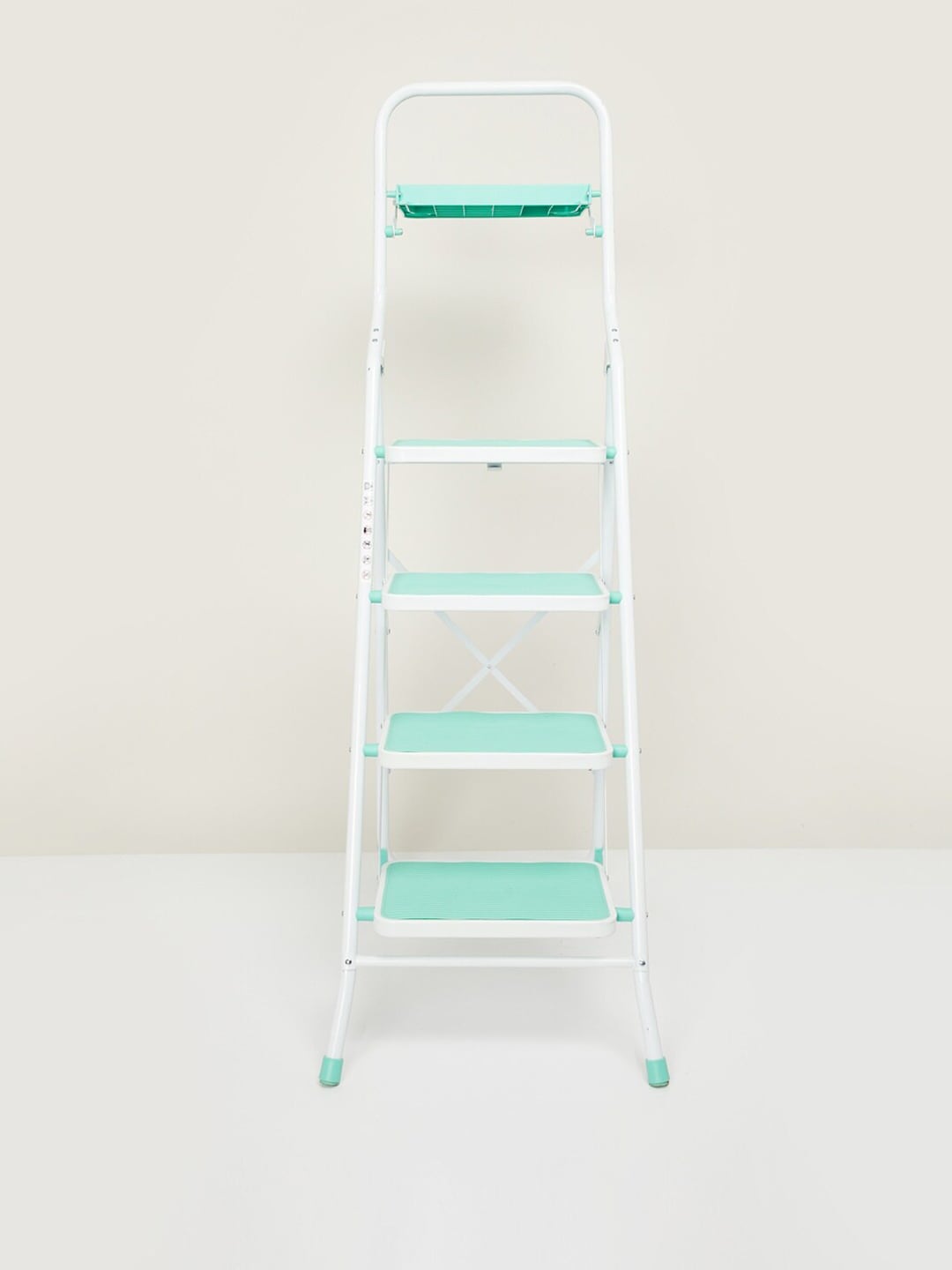 Homecentre White & Sea Green Colourblocked Omnia Four Step Ladder Price in India
