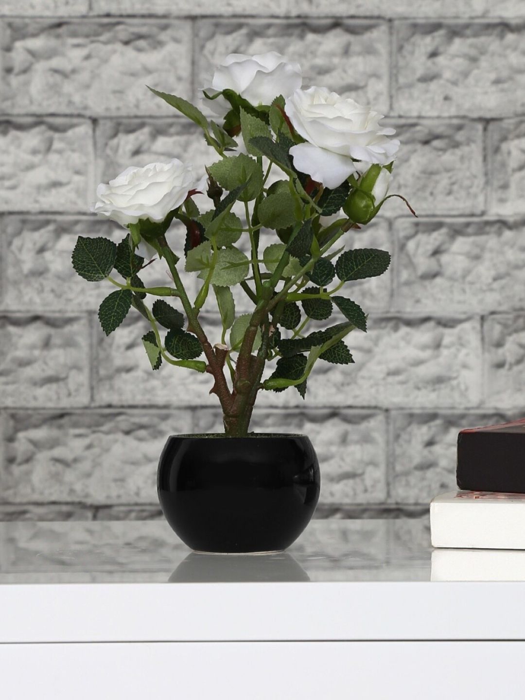Home Centre Black & White Plastic Rose In Ceramic Pot Price in India