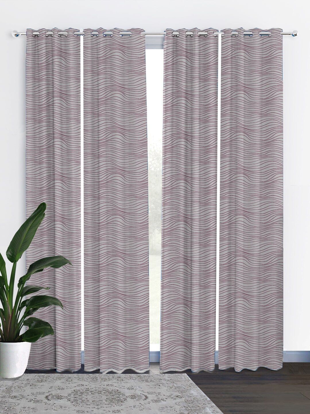 HOUZZCODE Grey & Purple Set of 4 Curtains Price in India