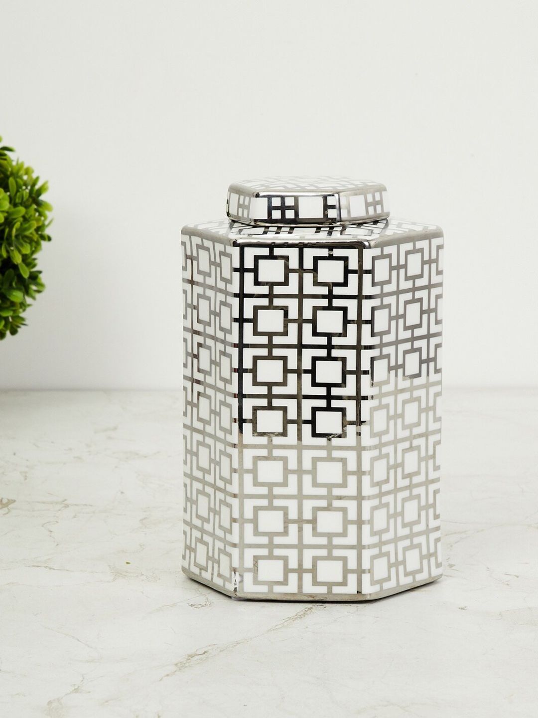Home Centre White & Black Splendid Decal Decor Jar With Lid Price in India
