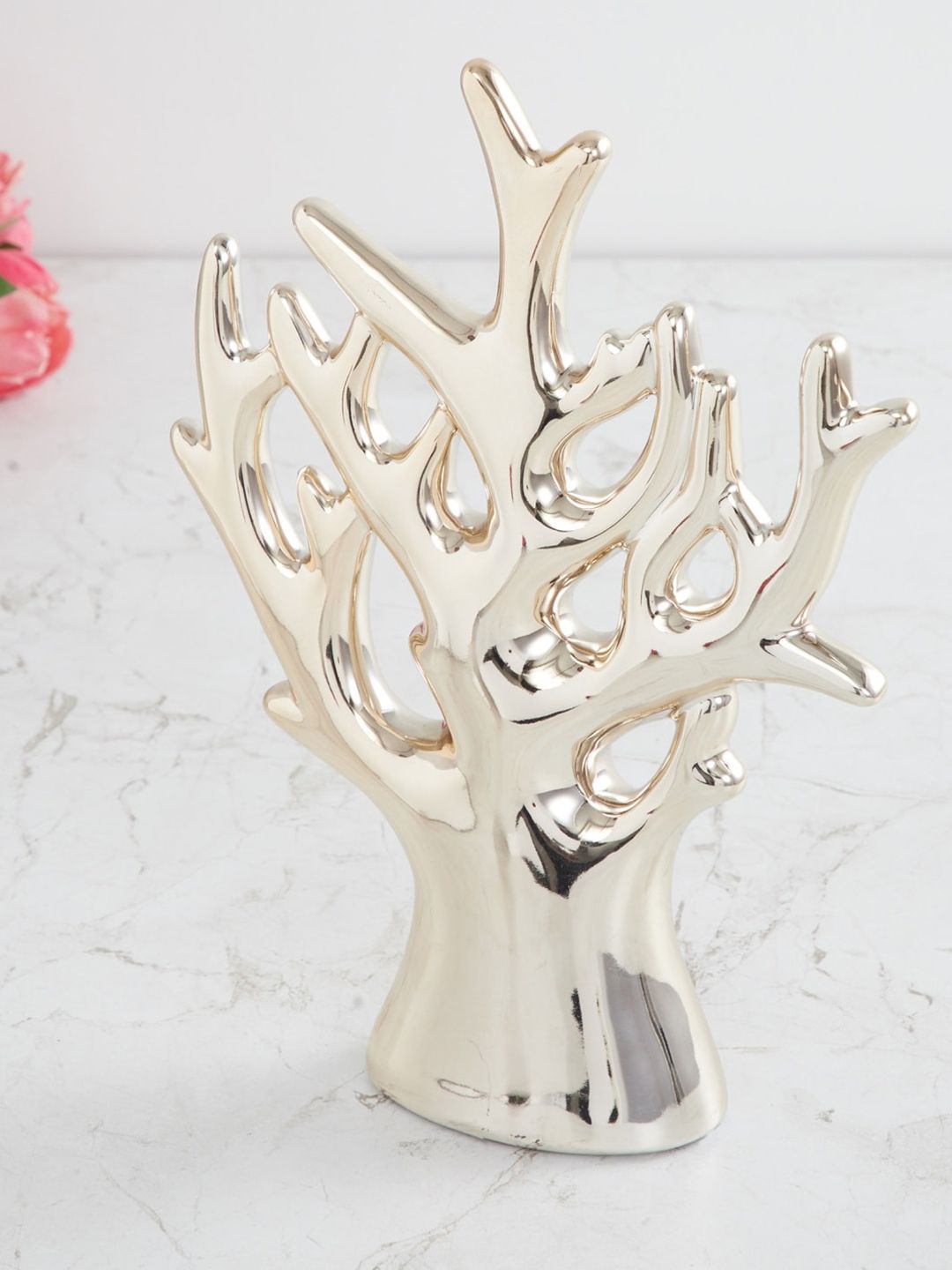 Home Centre Gold-Toned & Silver-Toned Ceramic Abstract Tree Table Accent Price in India