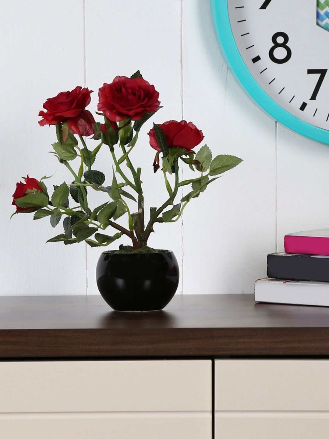 Home Centre Black & Red Artificial Sachi Potted Rose Plant In Ceramic Pot Price in India