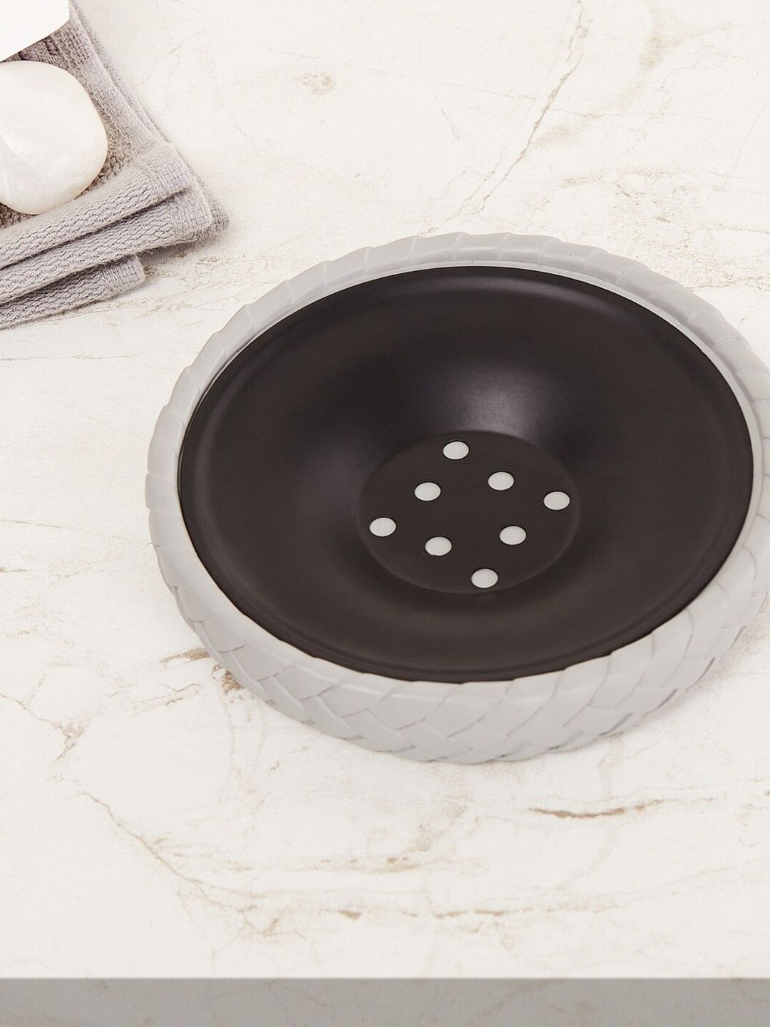 Home Centre Grey & Black Textured Marshmallow Soap Dish Price in India
