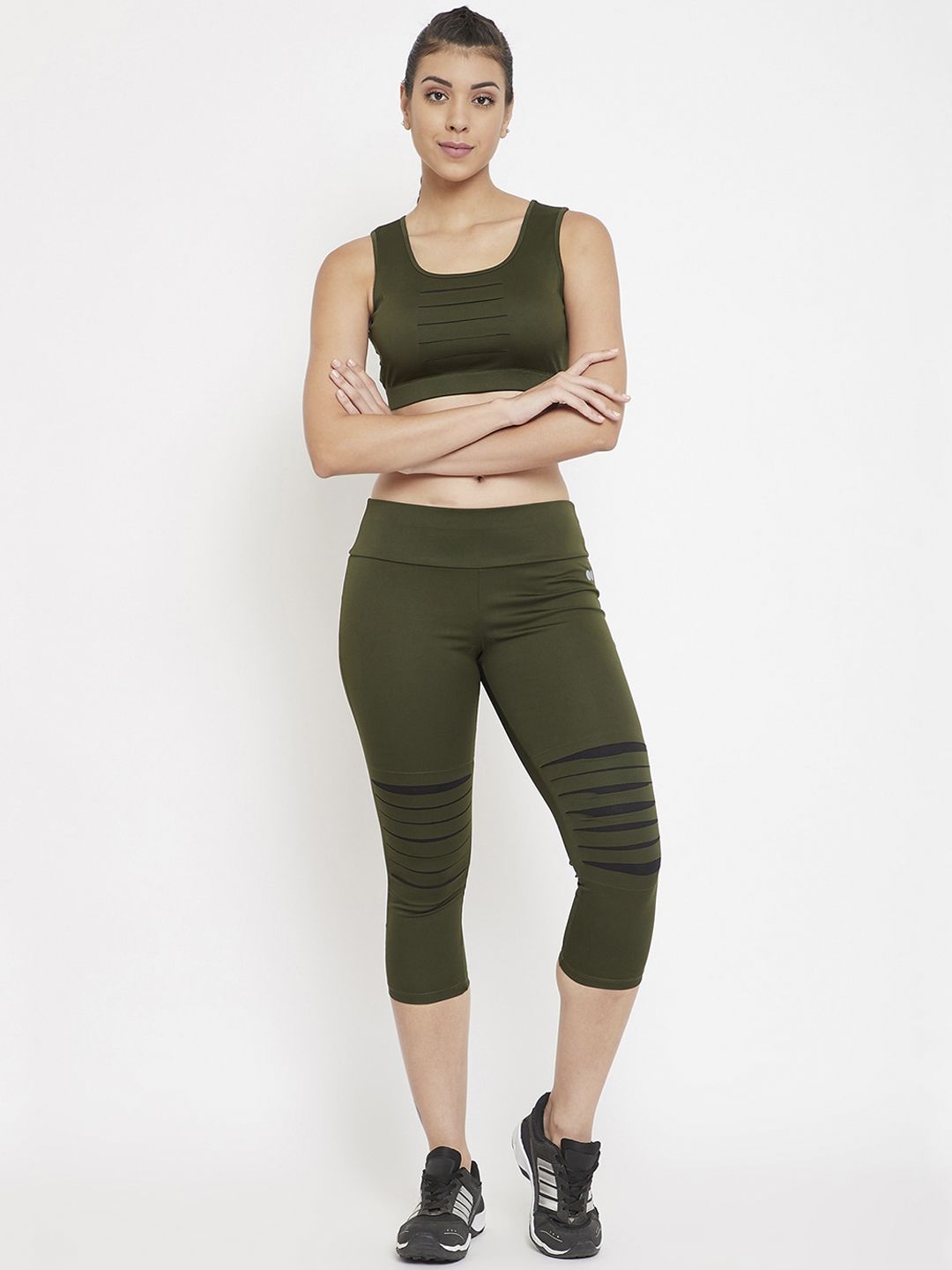Clovia Women Olive Green Solid Activewear Tracksuit Price in India
