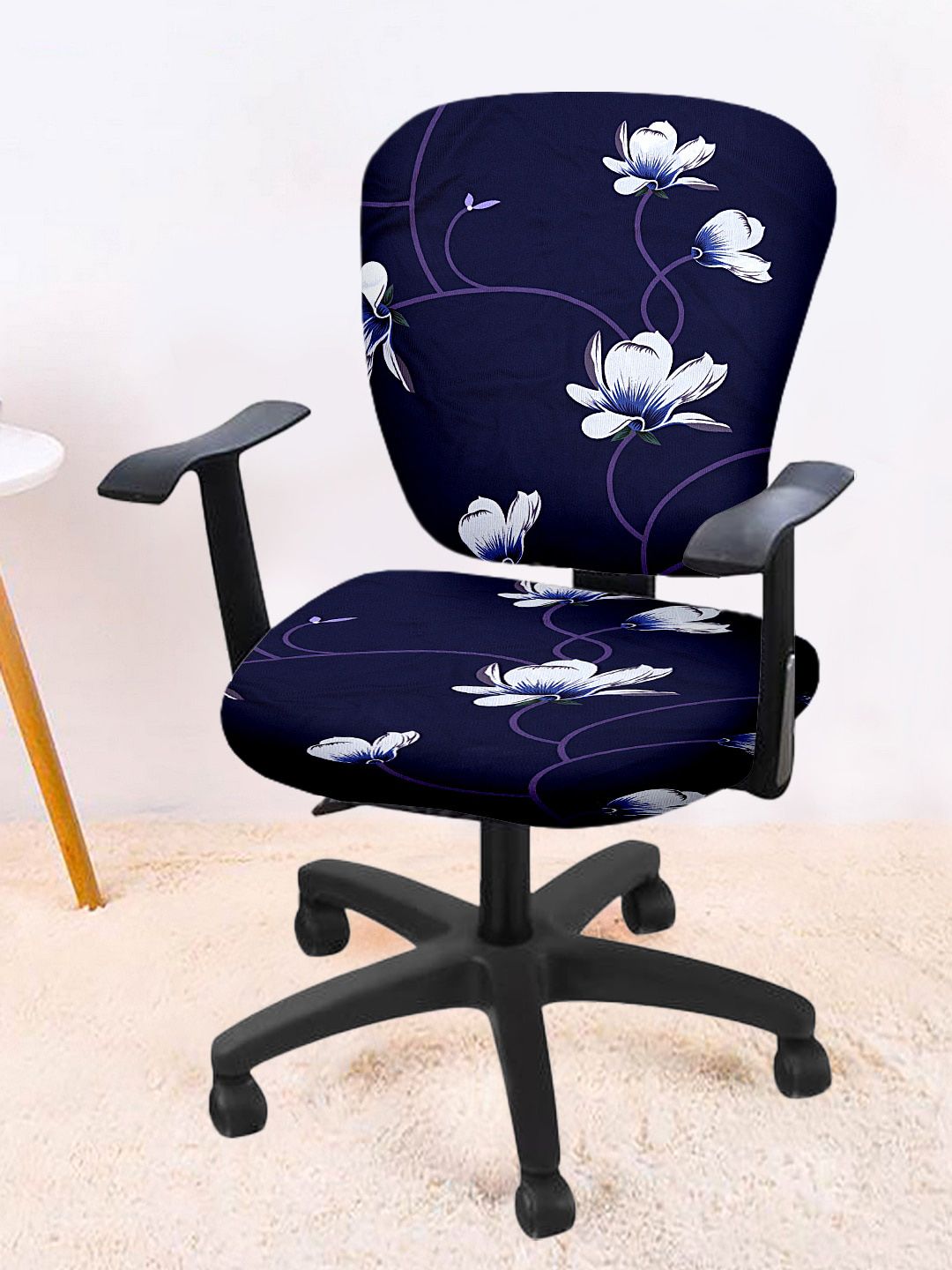 Cortina Set Of 4 Navy Blue & White Floral Print Chair Covers Price in India