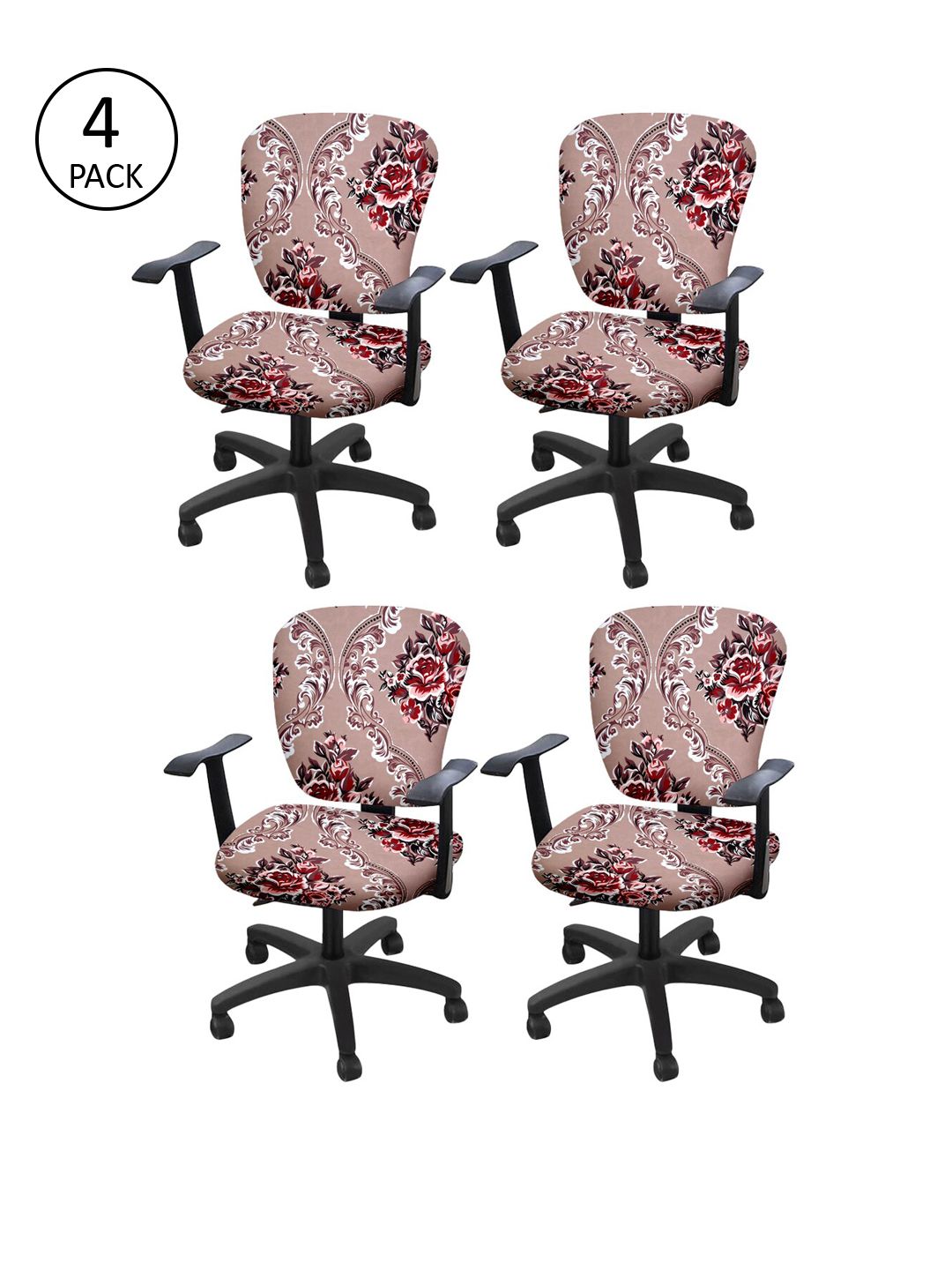 Cortina Set Of 4 Beige & White Floral Print Chair Covers Price in India