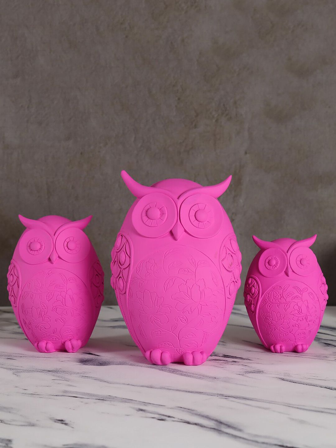 India Circus by Krsnaa Mehta Set of 3 Fuchsia Pink Owl Figurine Showpieces Price in India