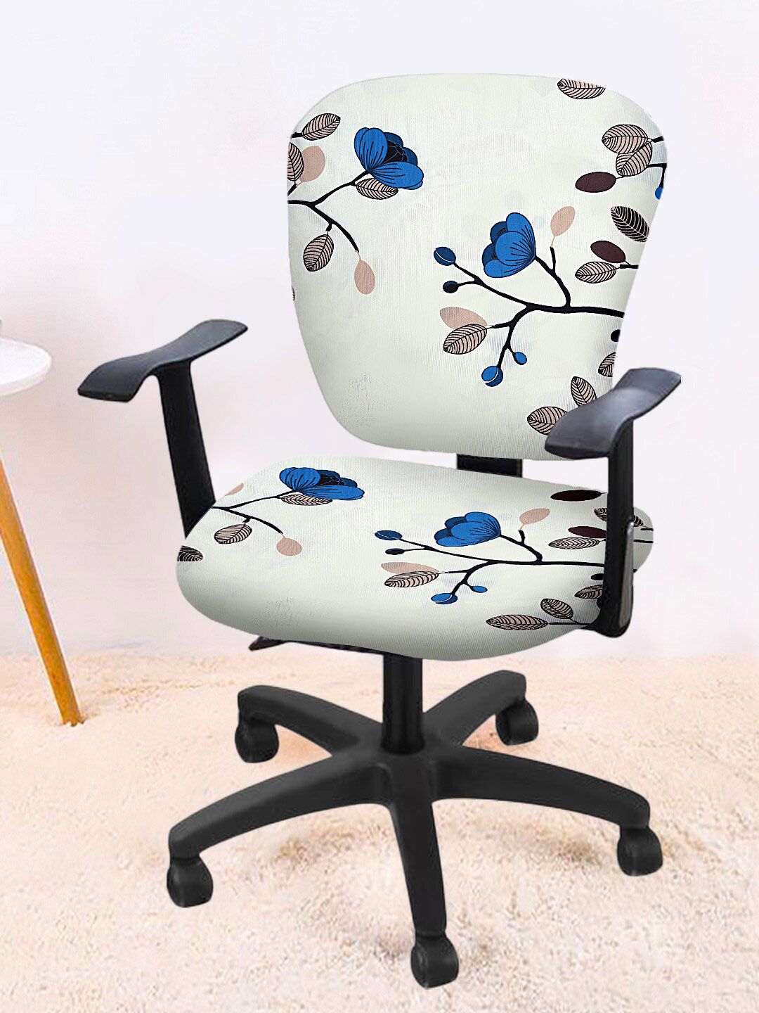 Cortina Set Of 2 Off-White & Blue Floral Print Chair Covers Price in India