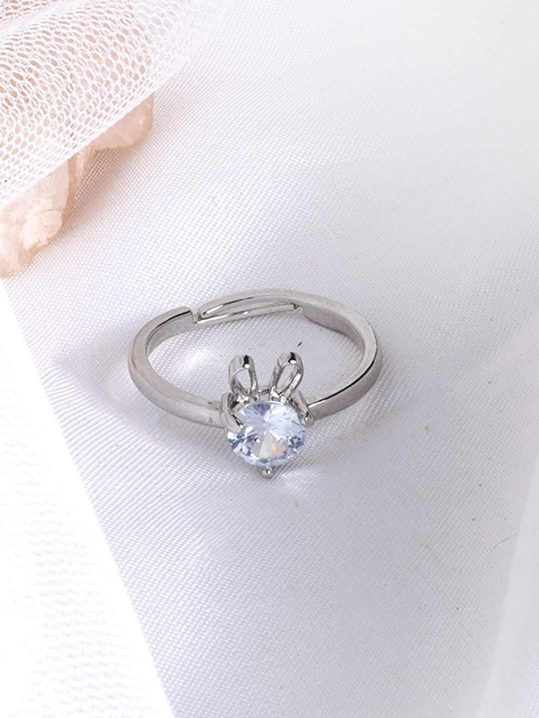 JOKER & WITCH Silver-Plated Stone-Studded Adjustable Bunny Hop Finger Ring Price in India