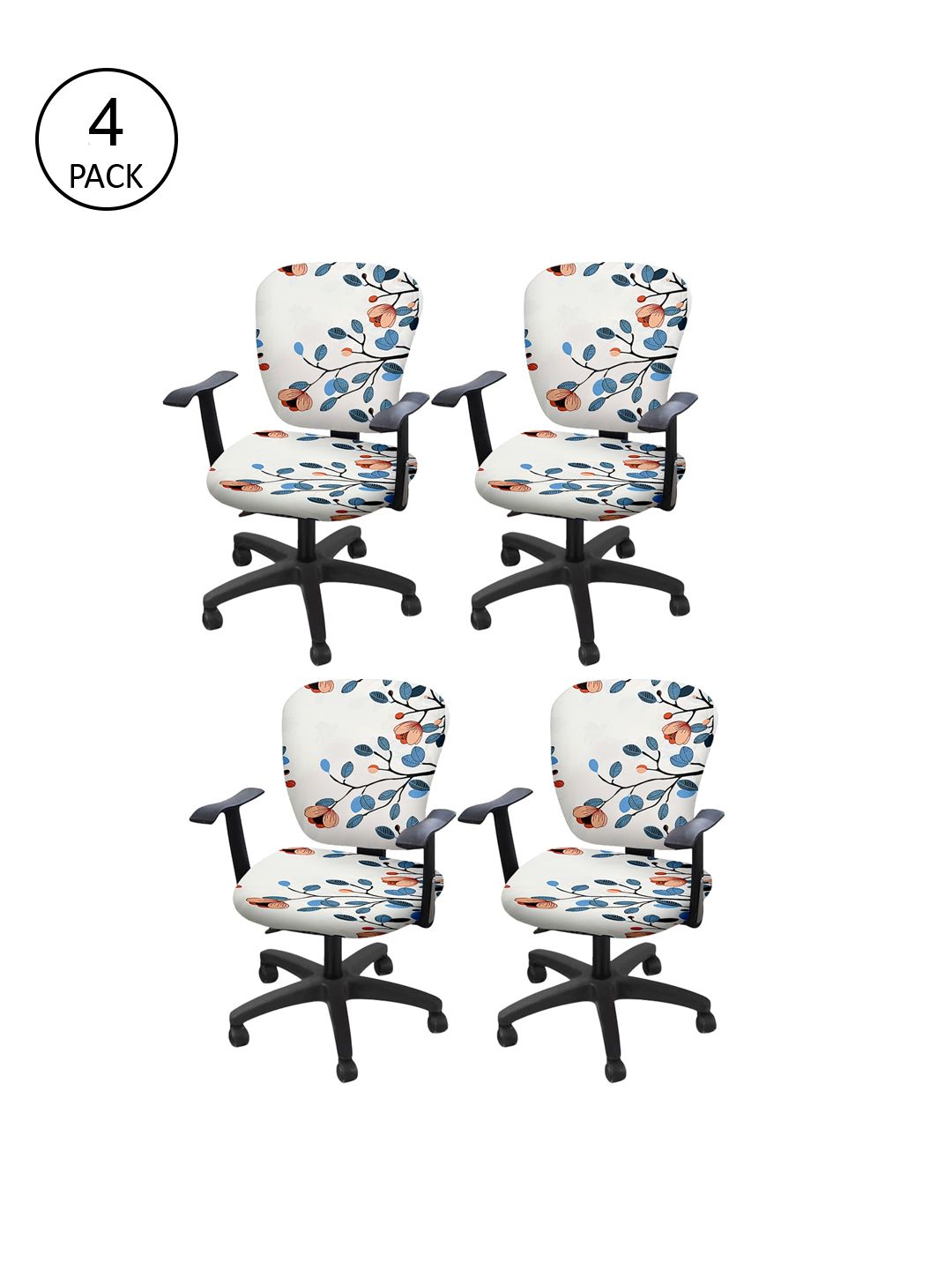 Cortina Set Of 4 Off-White & Blue Floral Print Chair Covers Price in India