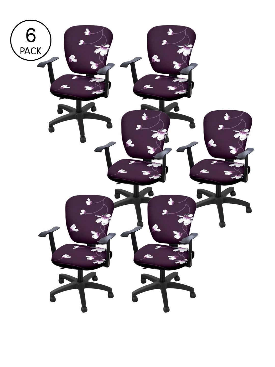 Cortina Set Of 6 Aubergine & White Floral Print Chair Covers Price in India