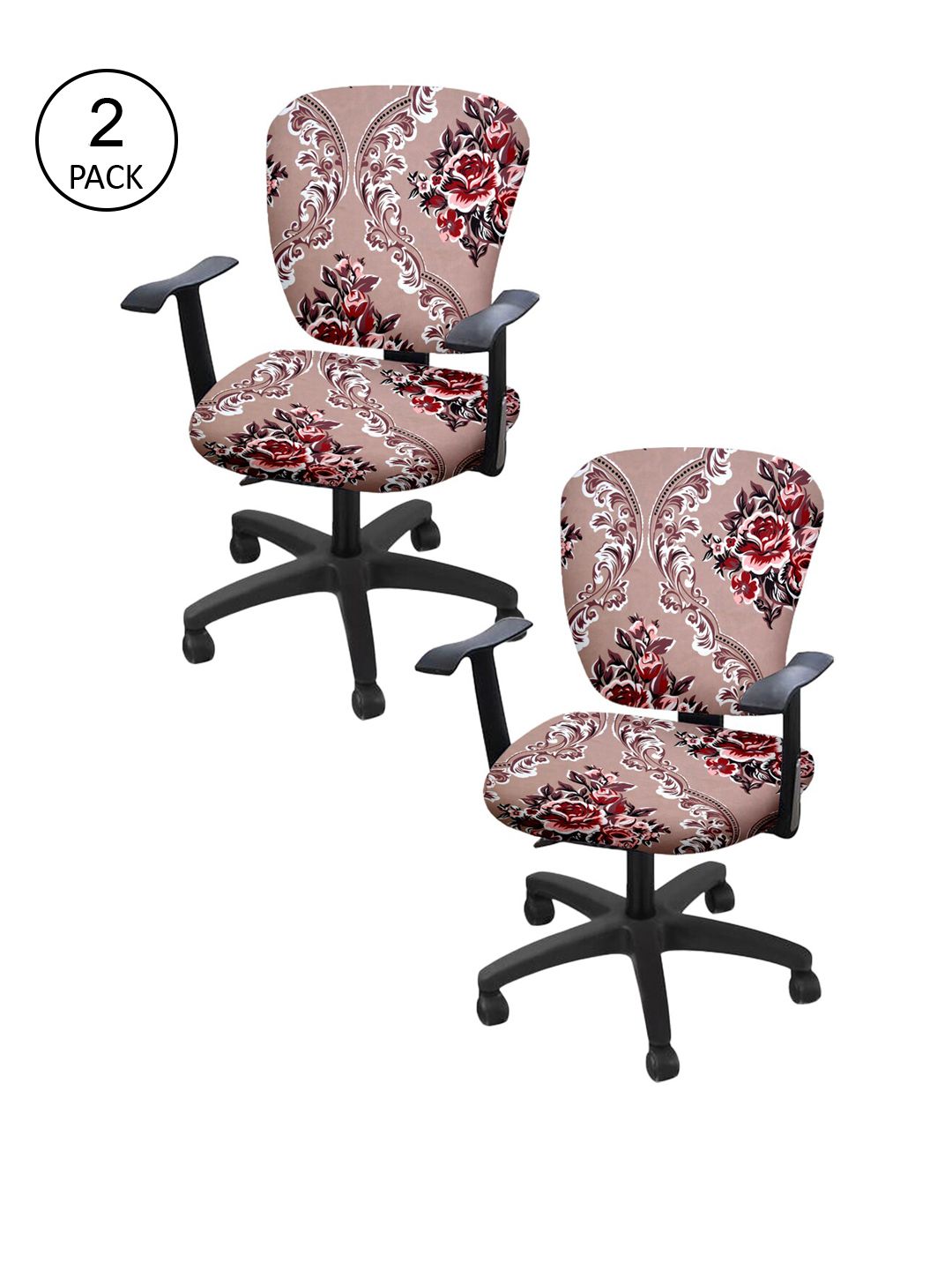 Cortina Set Of 2 Beige & Maroon Floral Print Chair Covers Price in India