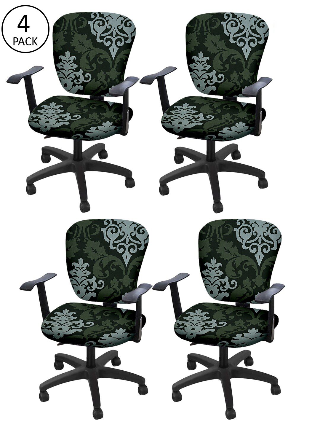 Cortina Set Of 4 Black & Green Ethnic Motifs Print Chair Covers Price in India