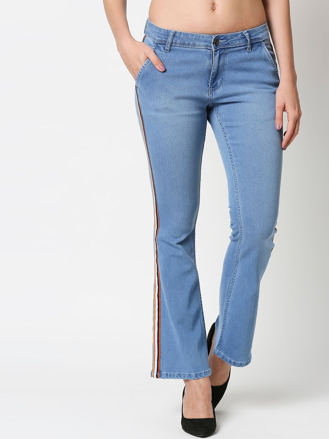 High Star Women Blue Bootcut Mid-Rise Clean Look Stretchable Jeans