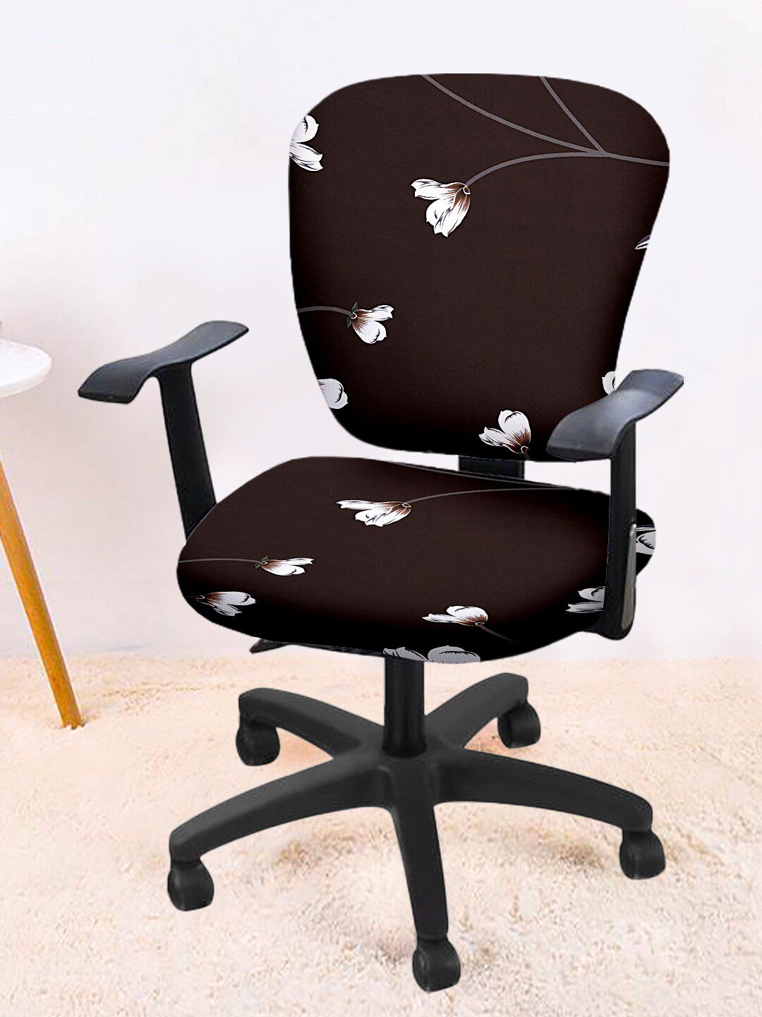 Cortina Set Of 6 Coffee Brown & White Floral Print Chair Covers Price in India