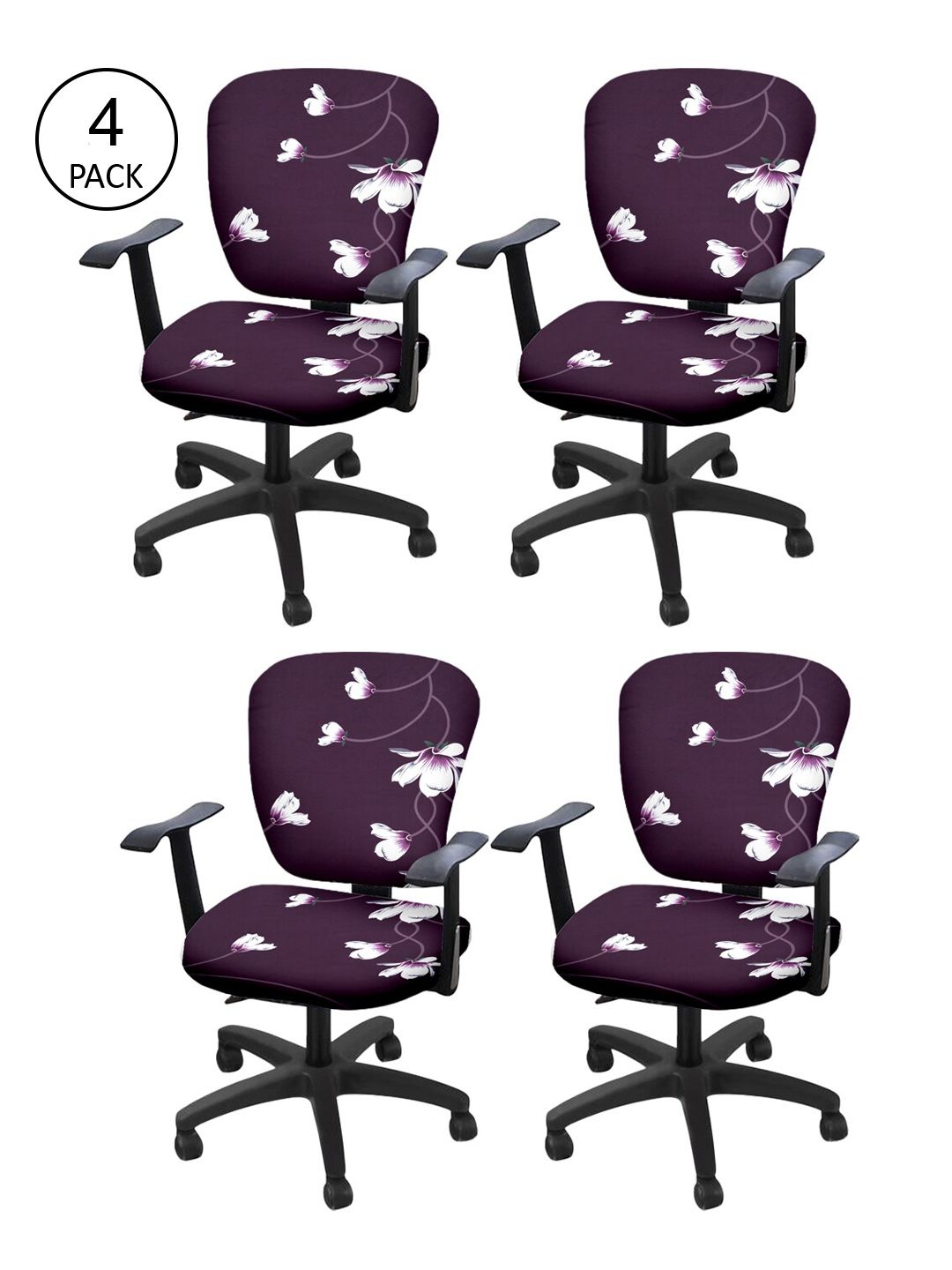 Cortina Set Of 4 Aubergine & White Floral Print Chair Covers Price in India