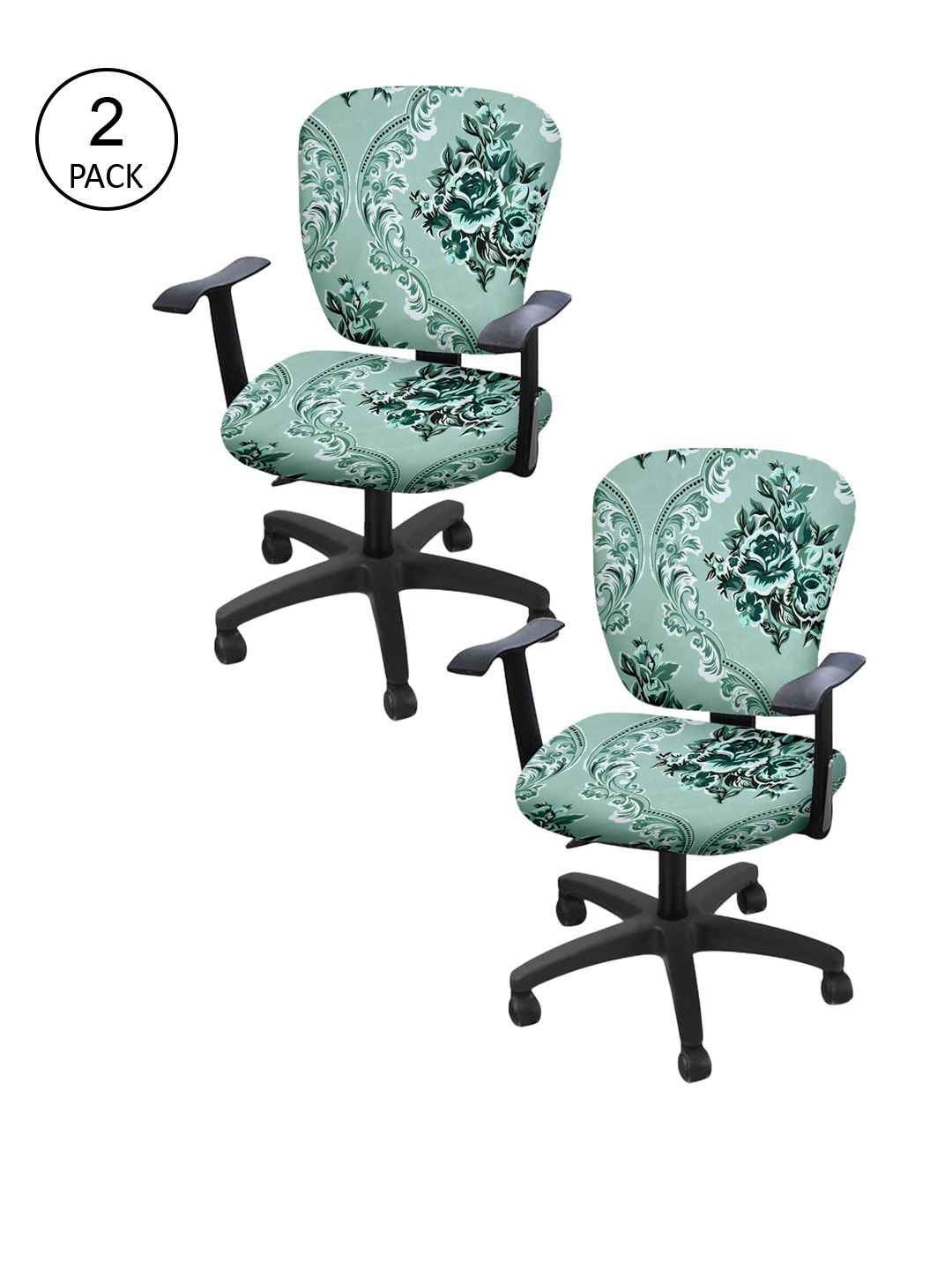 Cortina Set Of 2 Green & White Floral Print Chair Covers Price in India