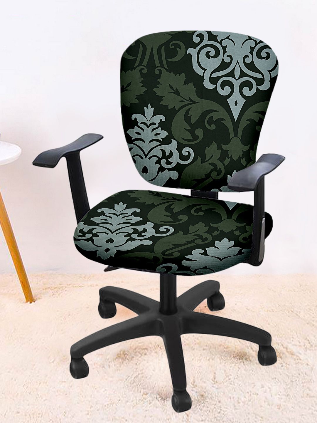 Cortina Set Of 2 Black & Olive Green Floral Print Chair Covers Price in India