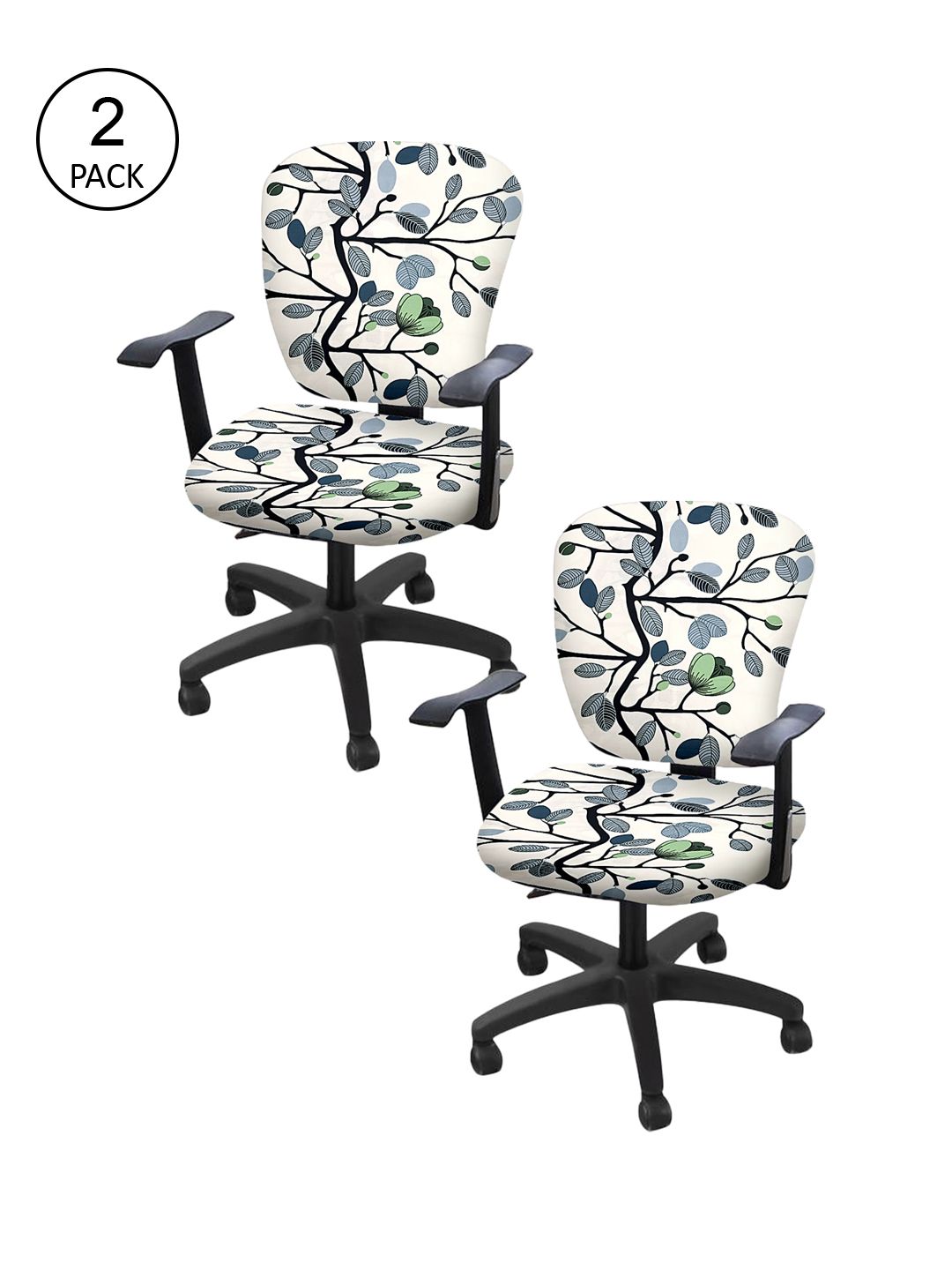 Cortina Set Of 2 Off-White & Blue Floral Print Chair Covers Price in India
