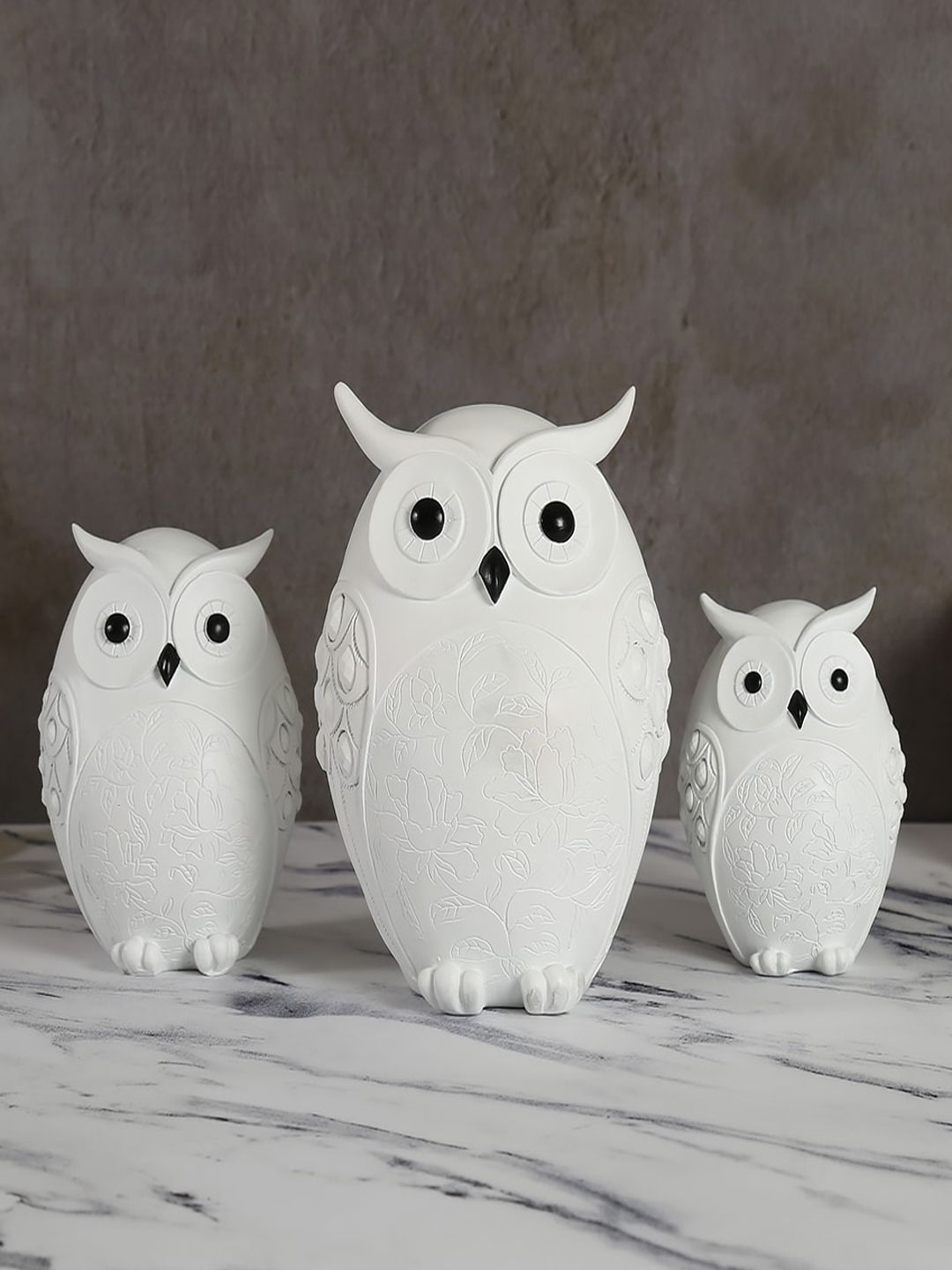 India Circus by Krsnaa Mehta Set of 3 White & Black Pristine White Owl Figurine Showpieces Price in India