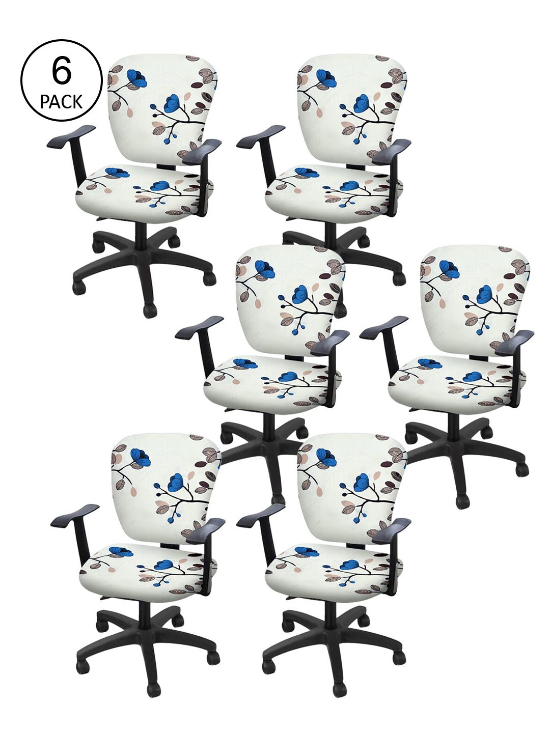 Cortina Set Of 6 White & Blue Floral Print Chair Covers Price in India