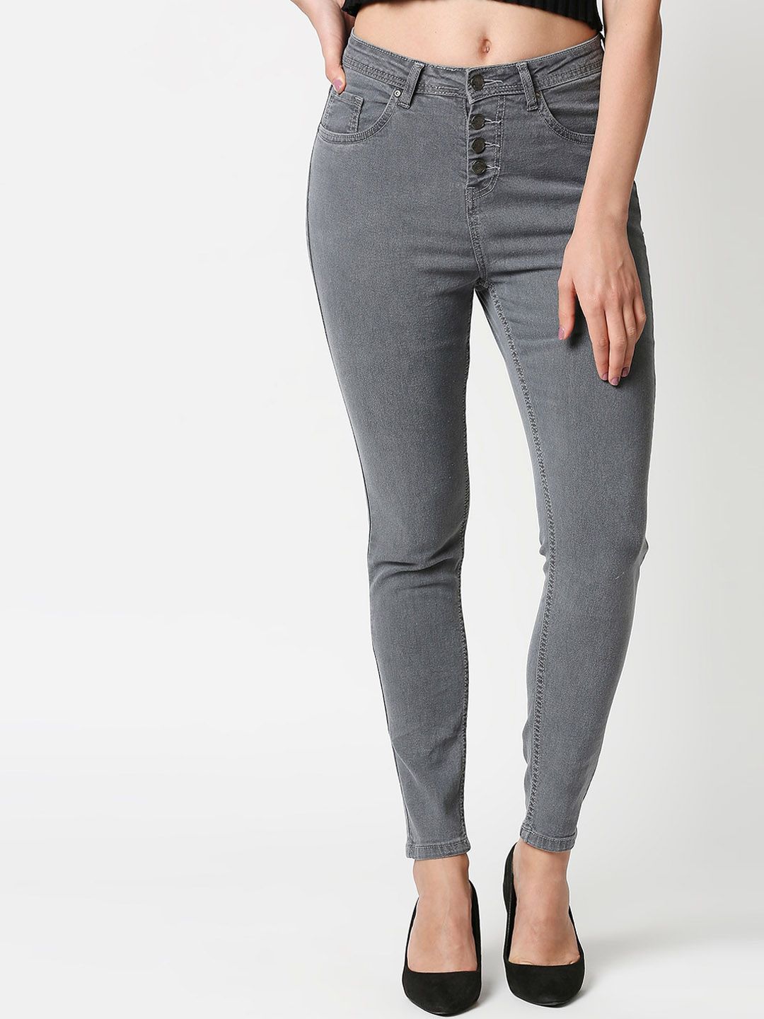 High Star Women Grey Slim Fit High-Rise Clean Look Stretchable Jeans Price in India