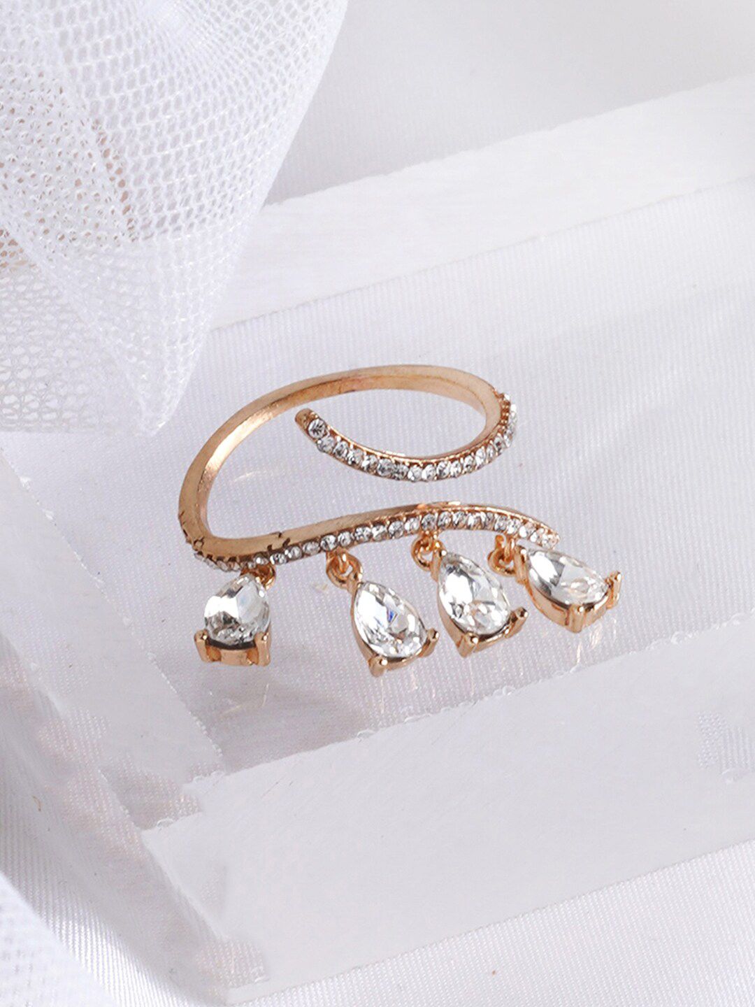 JOKER & WITCH Gold-Plated Stone-Studded Crystal Fall Adjustable Finger Ring Price in India