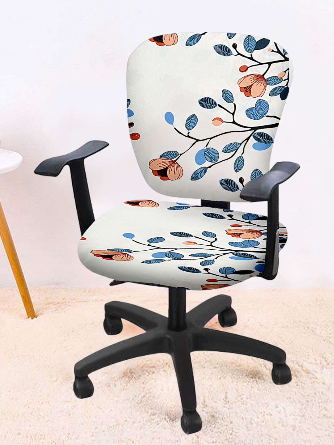 Cortina Set Of 2 White & Orange Floral Print Chair Covers Price in India