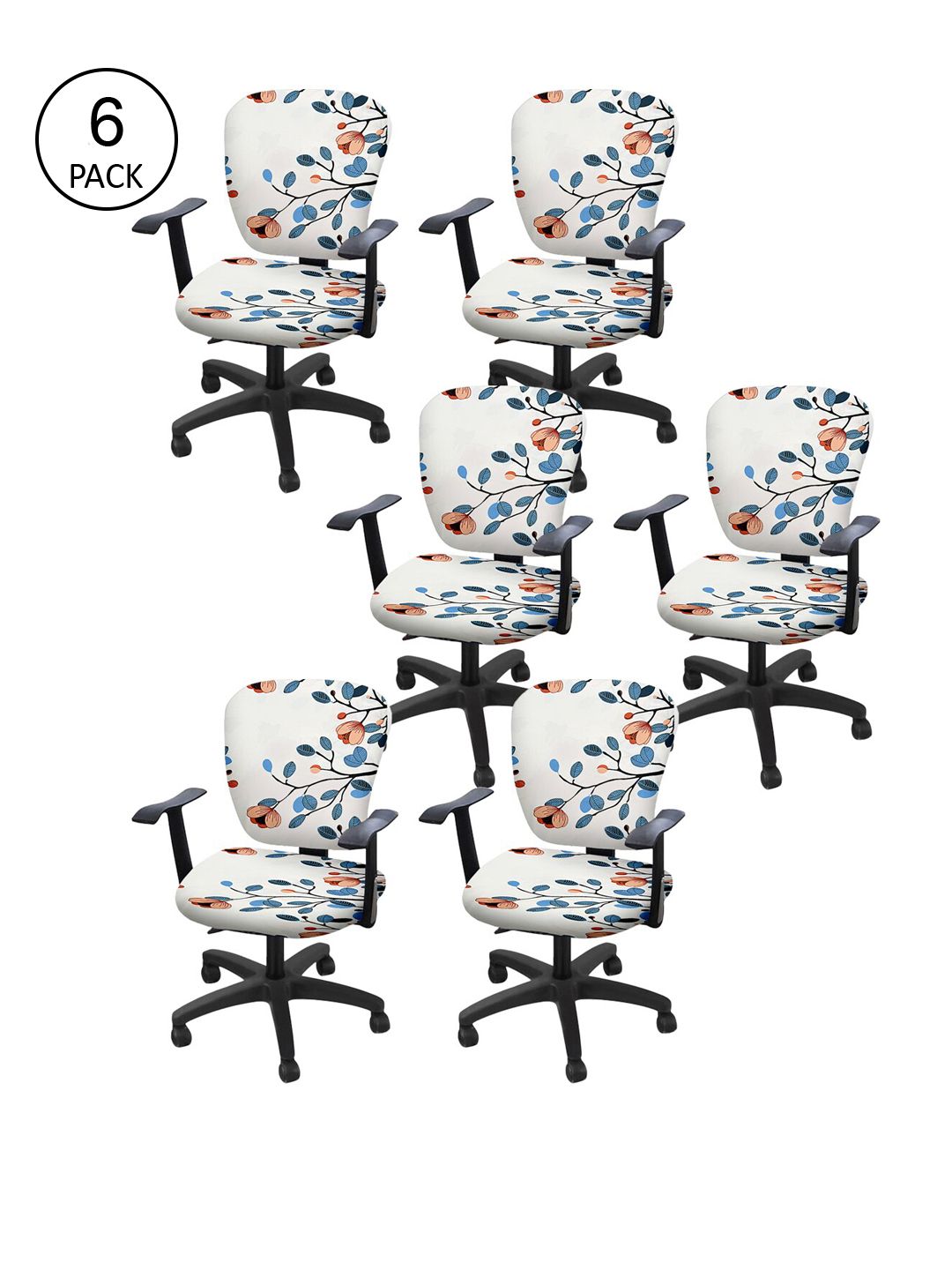 Cortina Set Of 6 Off-White & Blue Floral Print Chair Covers Price in India