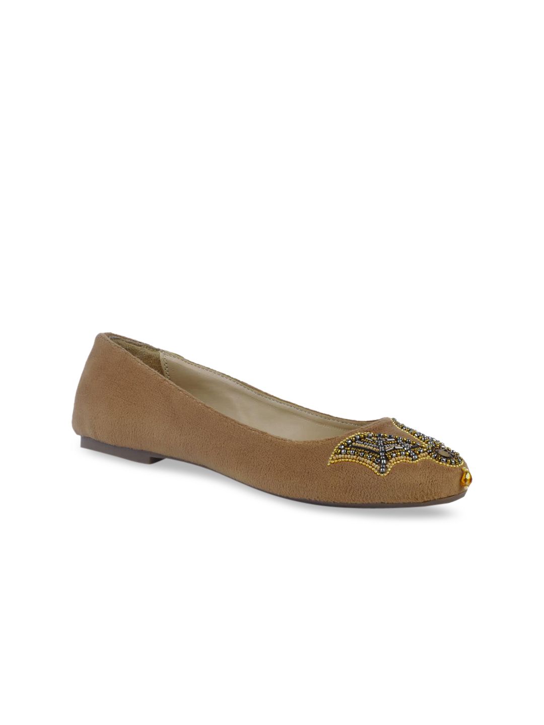 London Rag Women Tan Embellished Suede Ballerinas