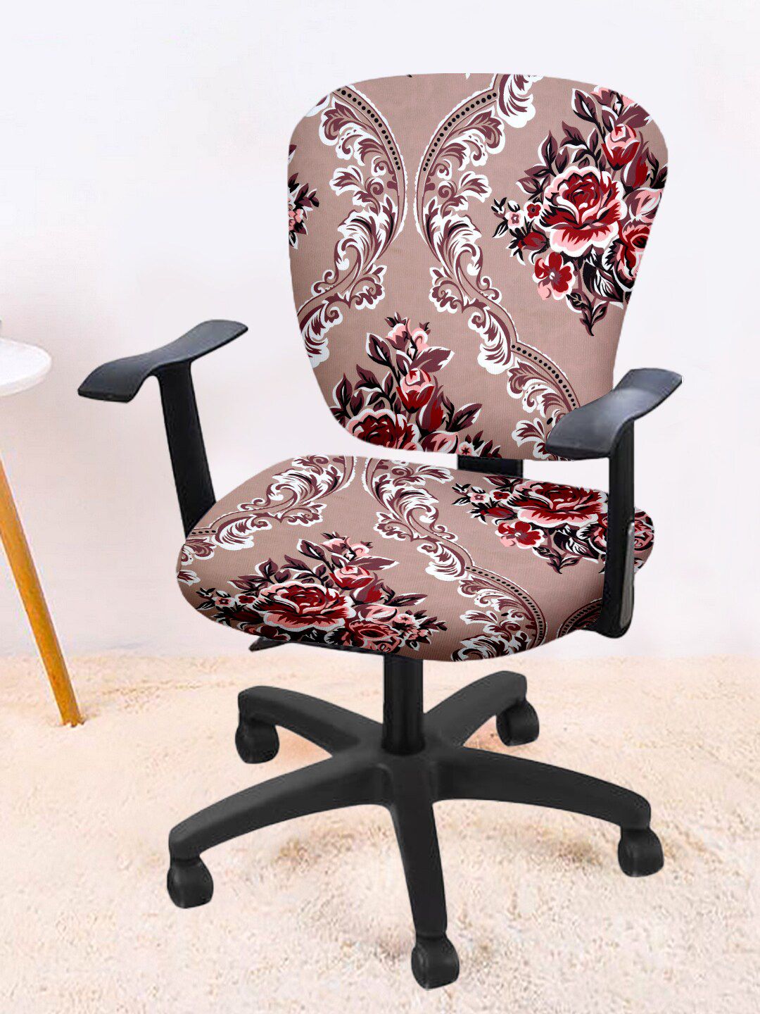 Cortina Set Of 8 Beige & Maroon Floral Print Chair Covers Price in India